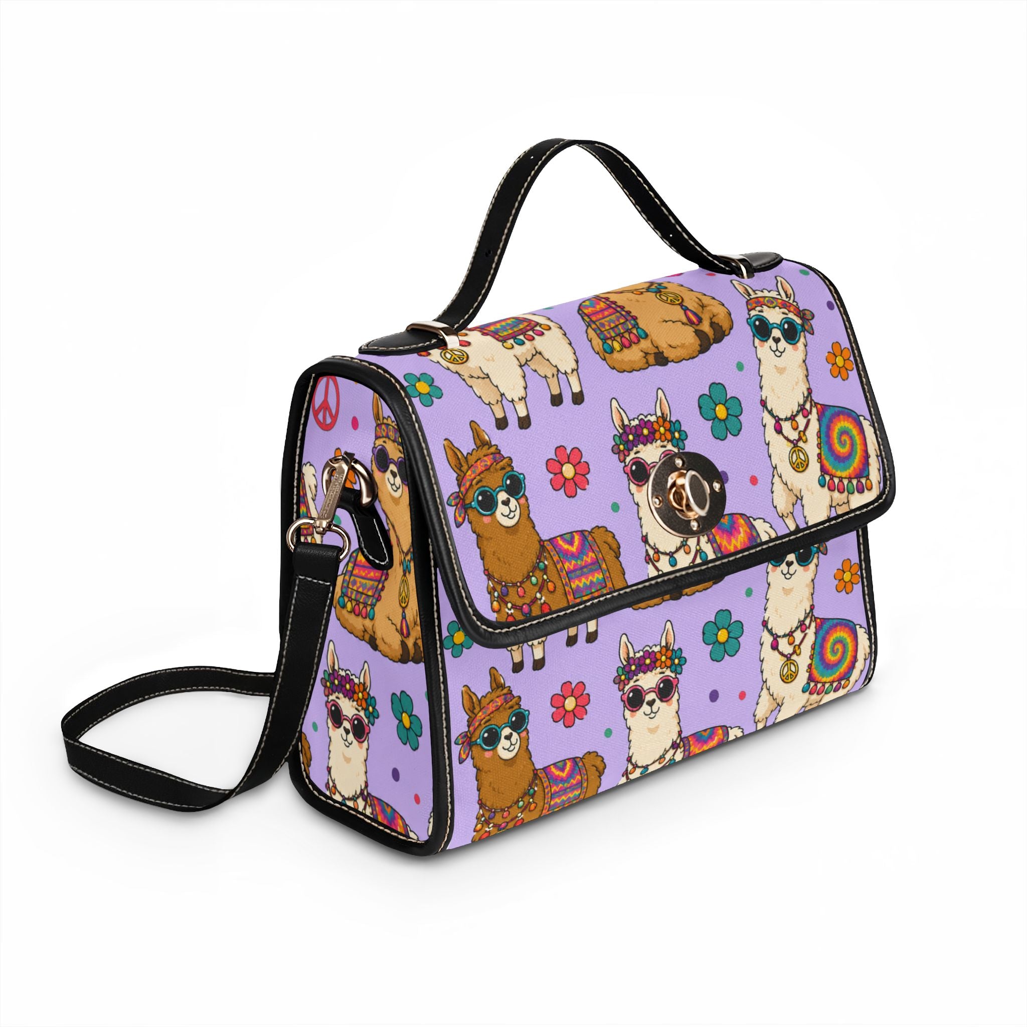 Colorful Hippie Llama Pattern Waterproof Canvas Bag | Lavender Llama Tote