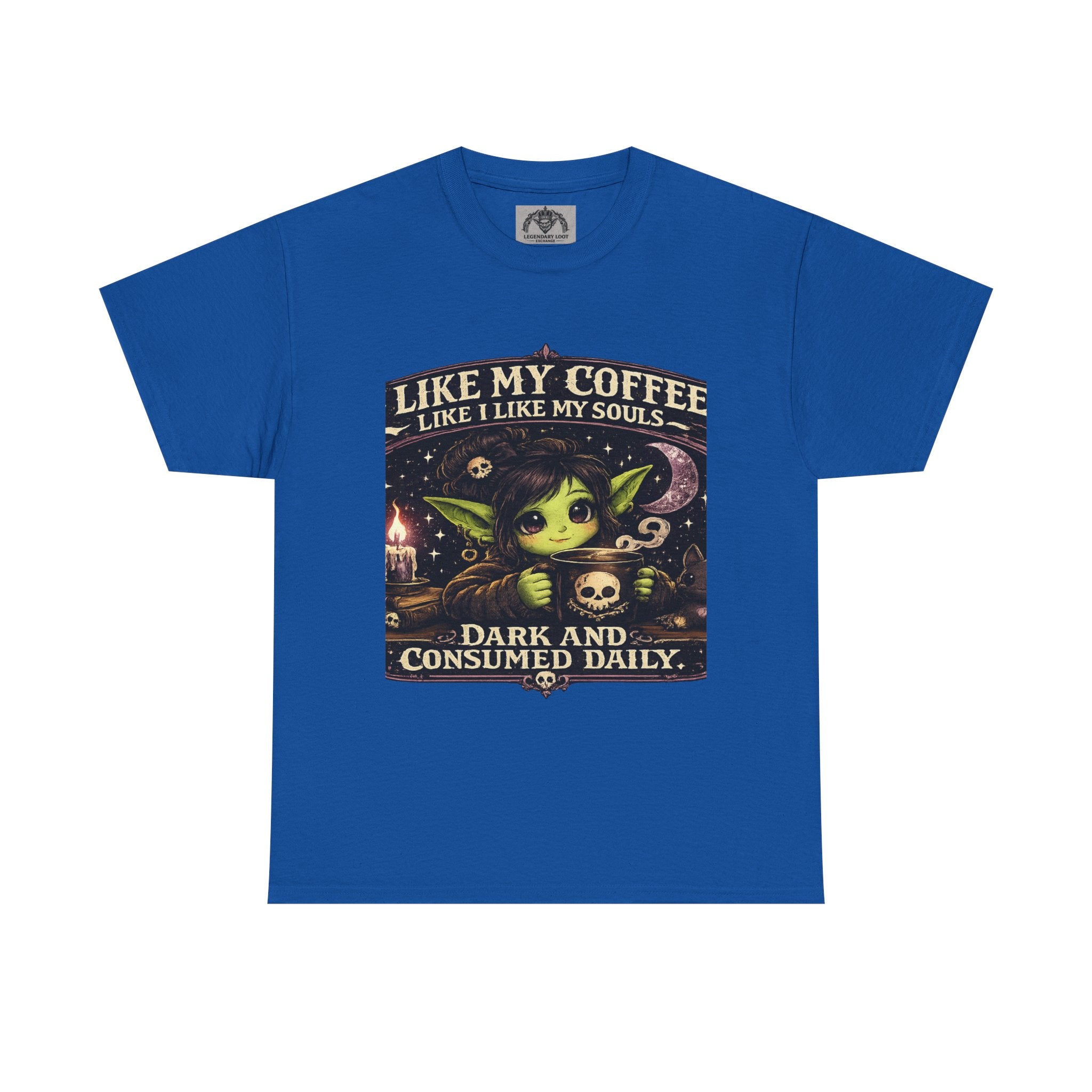 Like My Coffee Tee — "Like My Coffee Like I Like My Souls: Dark and Consumed Daily" Gothic Graphic T-Shirt