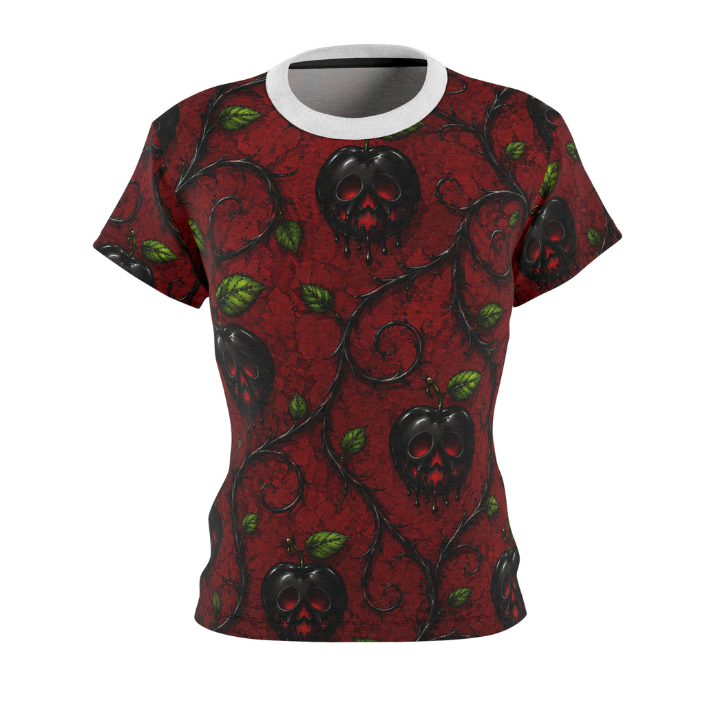 Women's Red Poison Apple Tee — Gothic Floral Skull Pattern