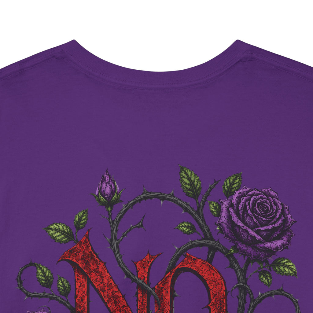 No Go Away T-Shirt | Gothic Purple Roses, Dark Floral Typography