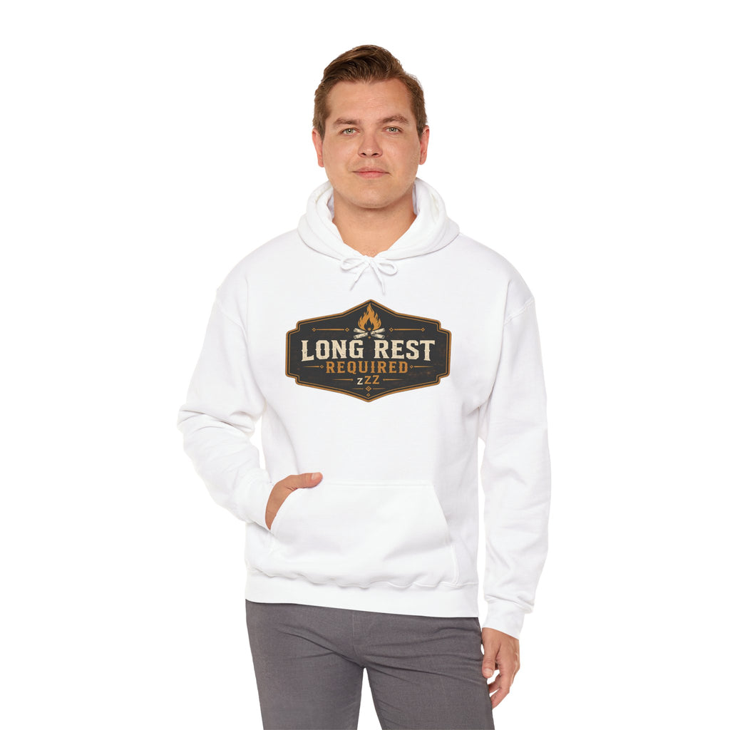 Long Rest Required Hoodie — Camping Campfire Graphic Pullover