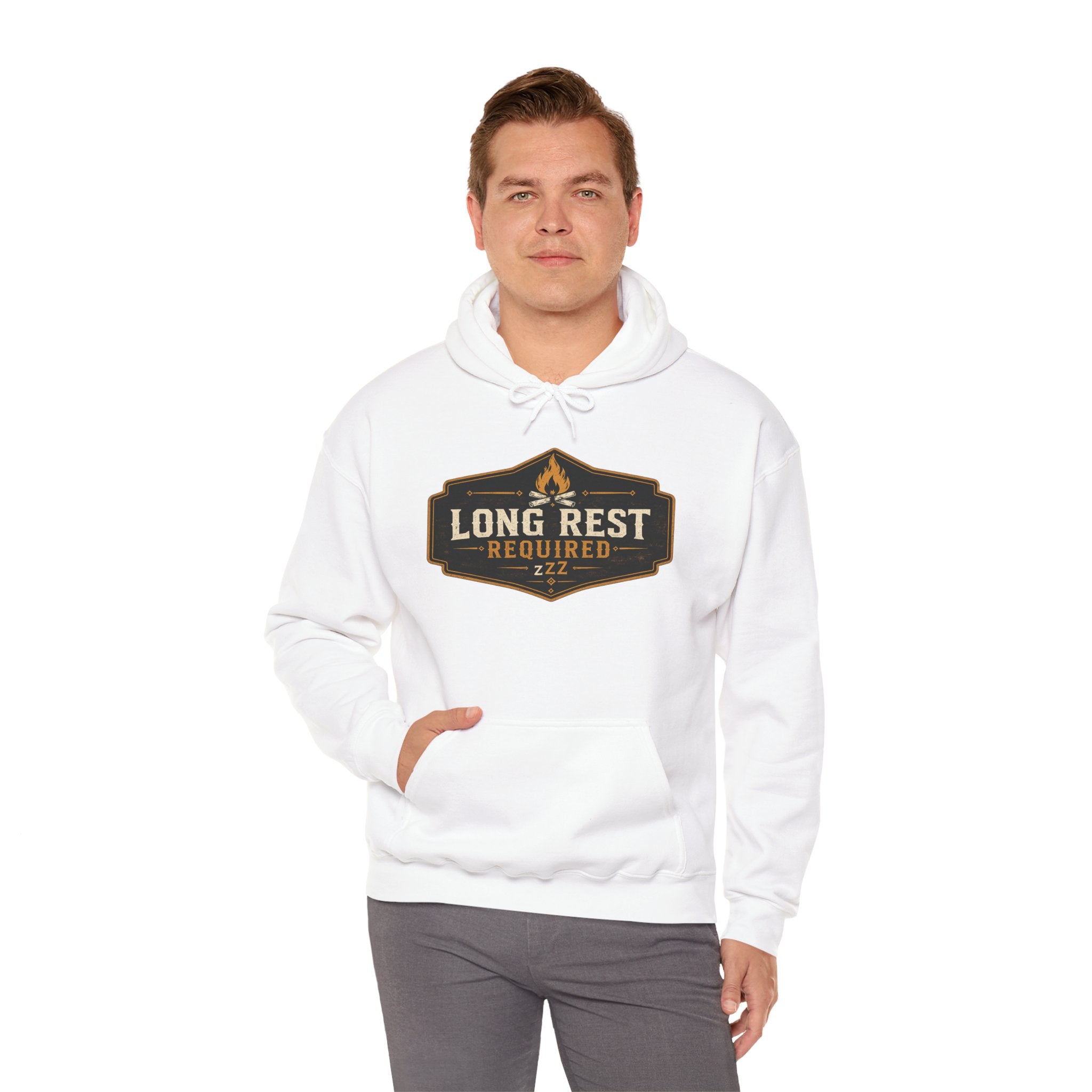 Long Rest Required Hoodie — Camping Campfire Graphic Pullover
