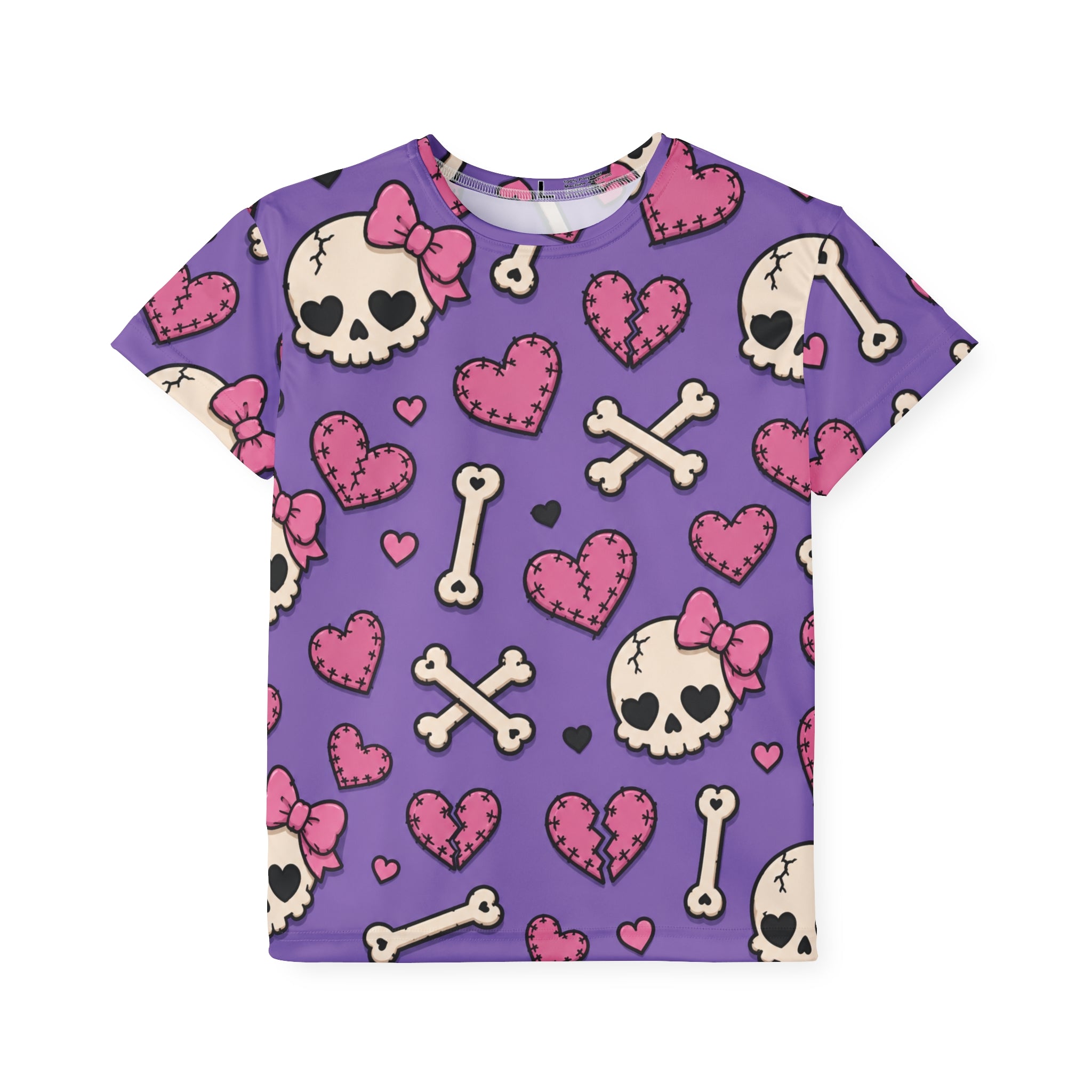 Kids Purple Skull & Hearts Sports Jersey — Cute Gothic All-Over Print