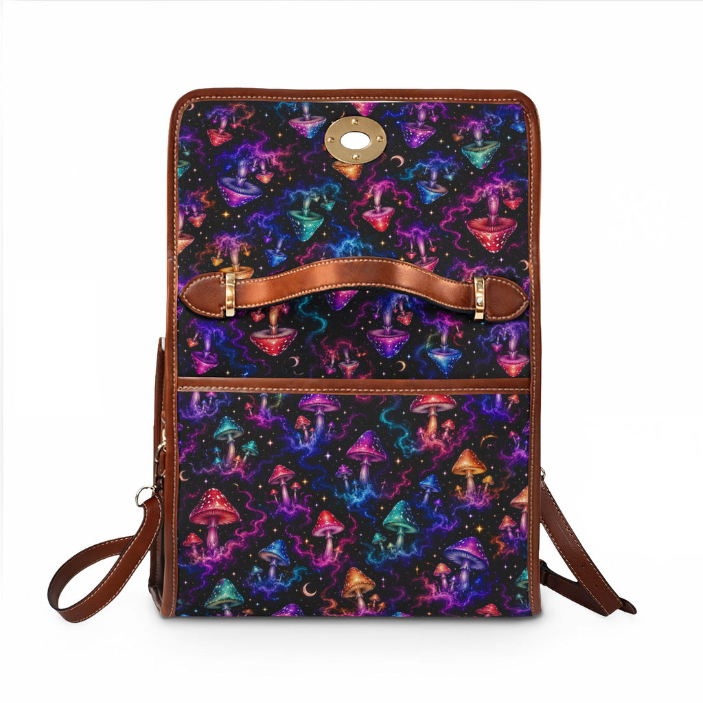 Neon Psychedelic Mushrooms Waterproof Canvas Bag | Colorful Galaxy Fungi Print