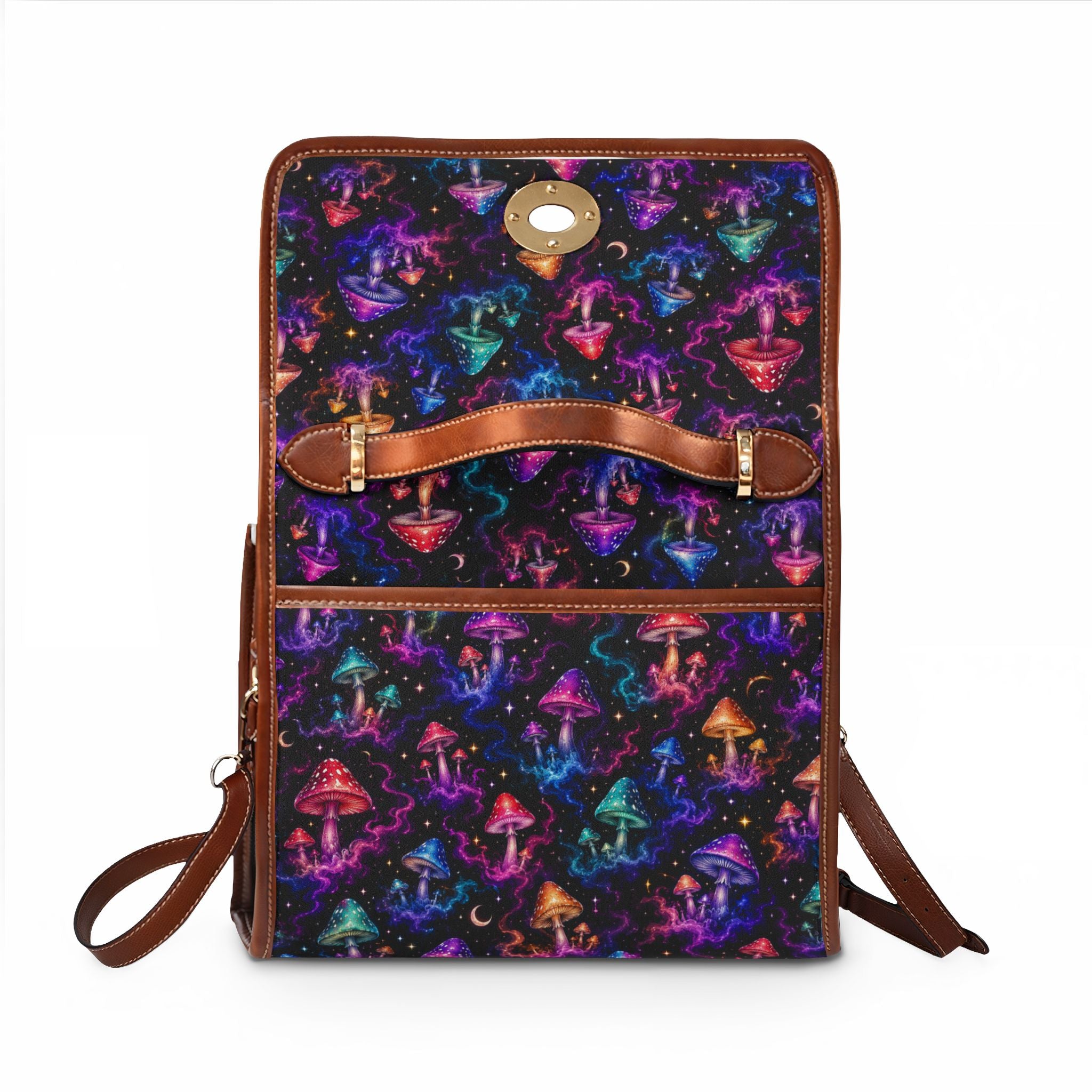 Neon Psychedelic Mushrooms Waterproof Canvas Bag | Colorful Galaxy Fungi Print
