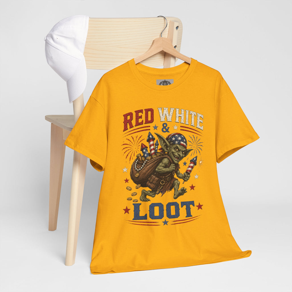 Red White & Loot Goblin Illustration Tee | Patriotic Fourth of July Shirt