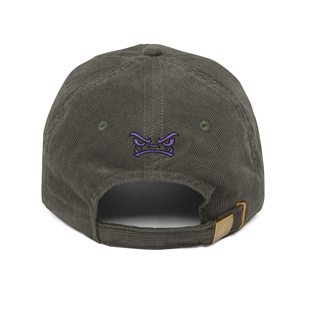Vintage Corduroy Baseball Cap — Embroidered Purple Dino Skull