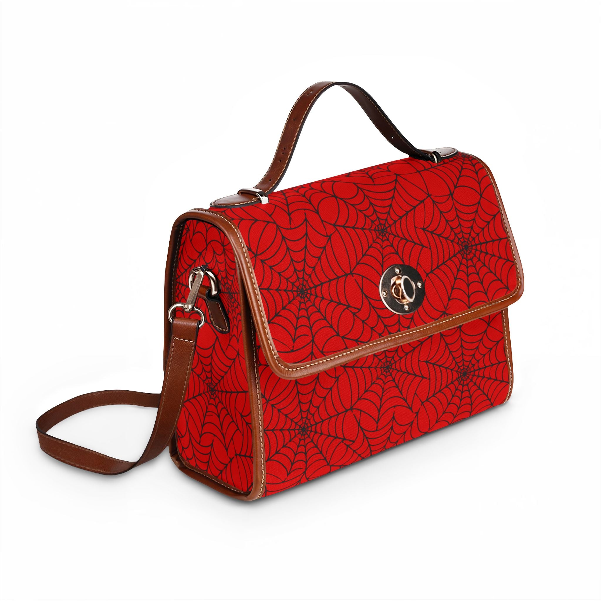 Red Spiderweb Pattern Waterproof Canvas Bag | Gothic Halloween Handbag
