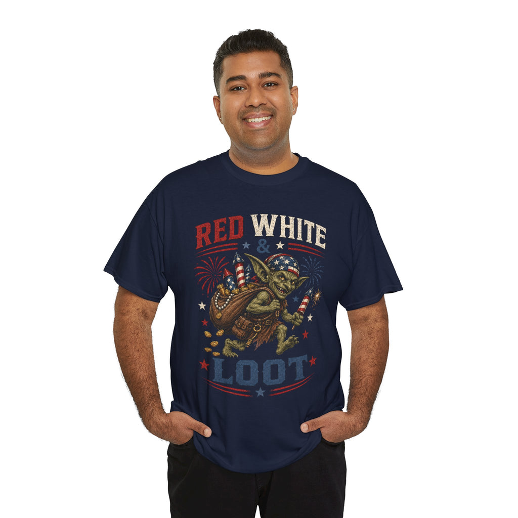 Red White & Loot Goblin Illustration Tee | Patriotic Fourth of July Shirt