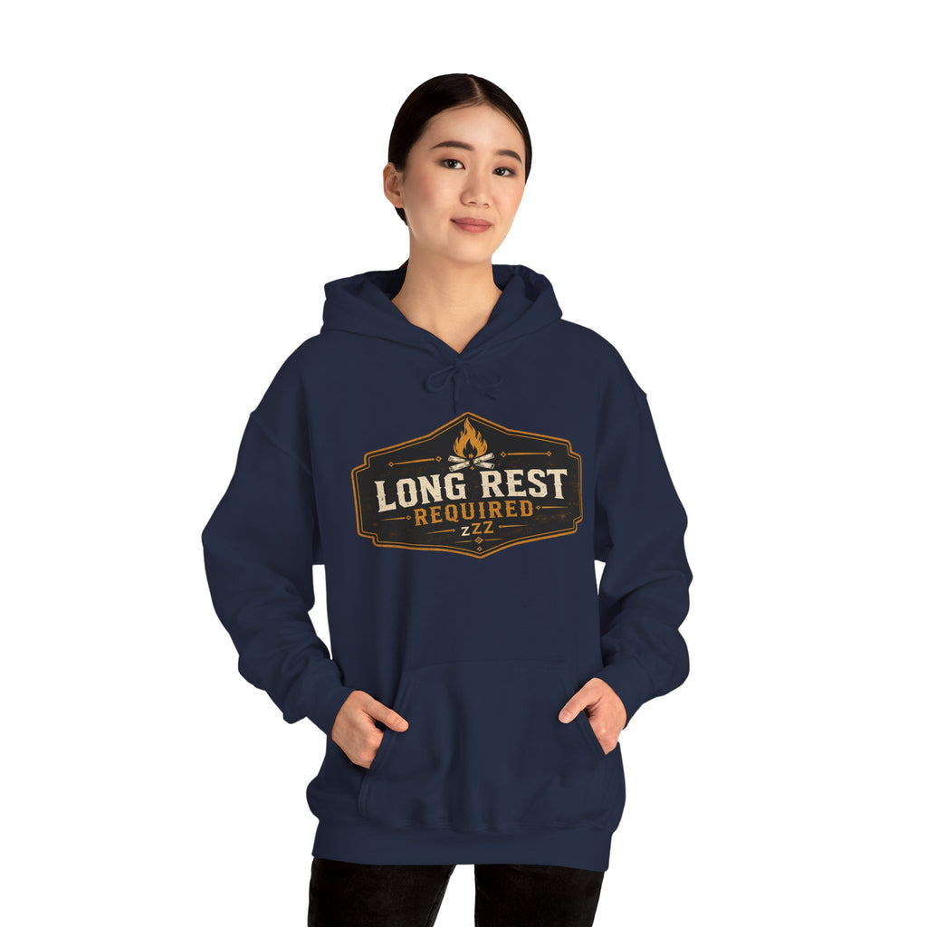 Long Rest Required Hoodie — Camping Campfire Graphic Pullover