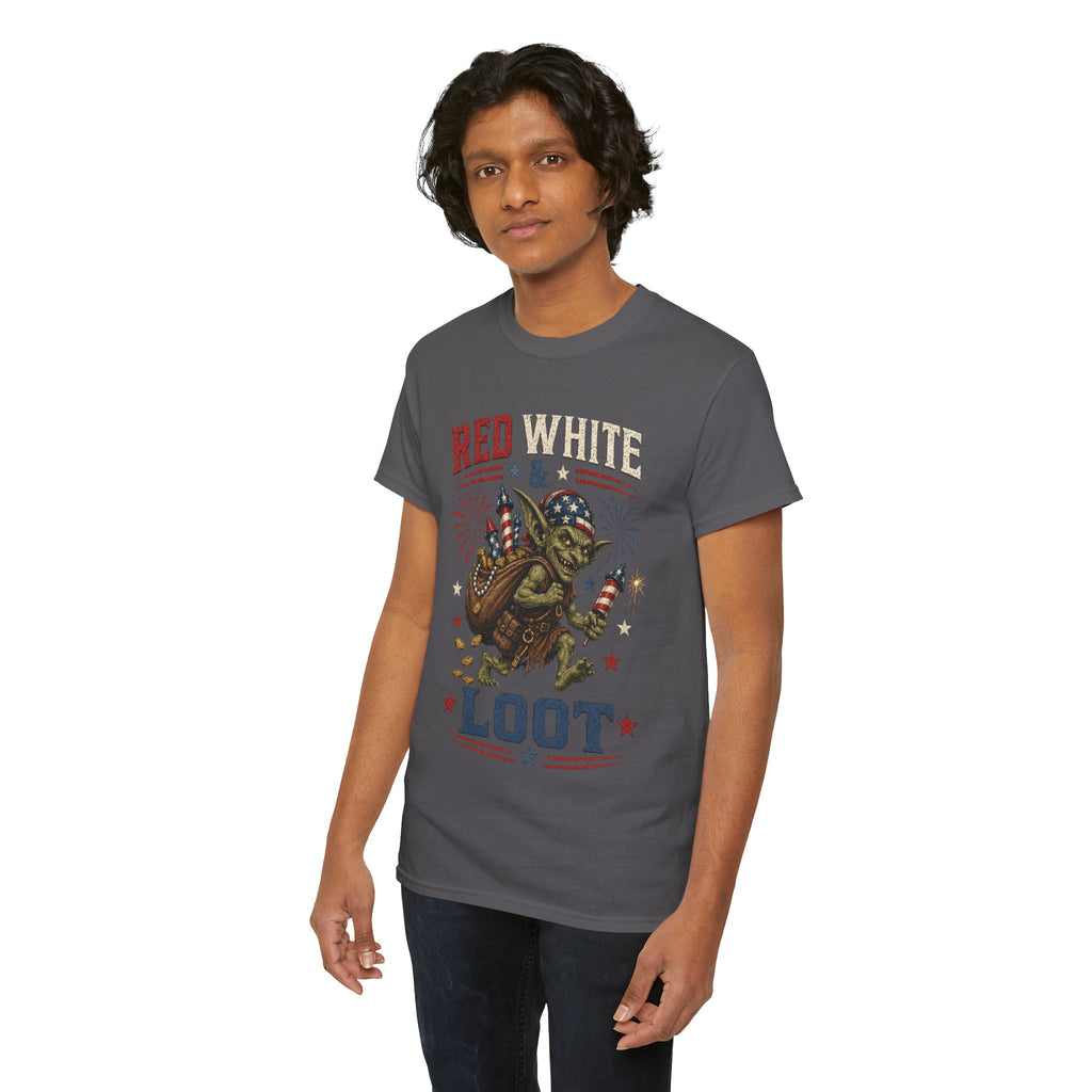 Red White & Loot Goblin Illustration Tee | Patriotic Fourth of July Shirt