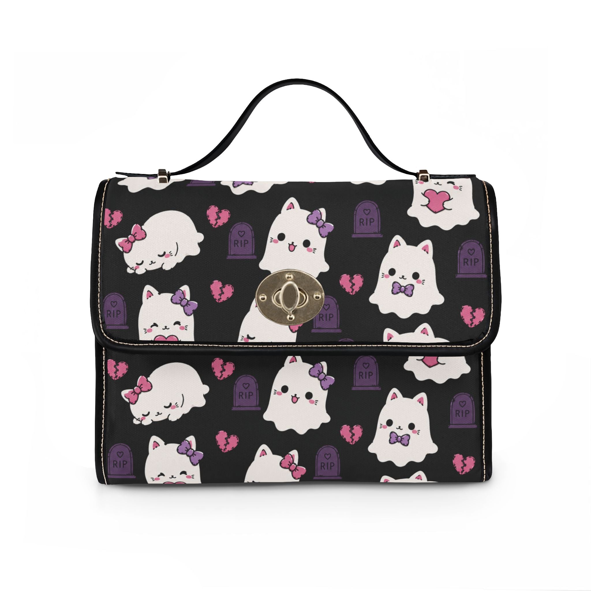 Kawaii Ghost Cats Waterproof Canvas Bag | Halloween Cat Pattern Tote