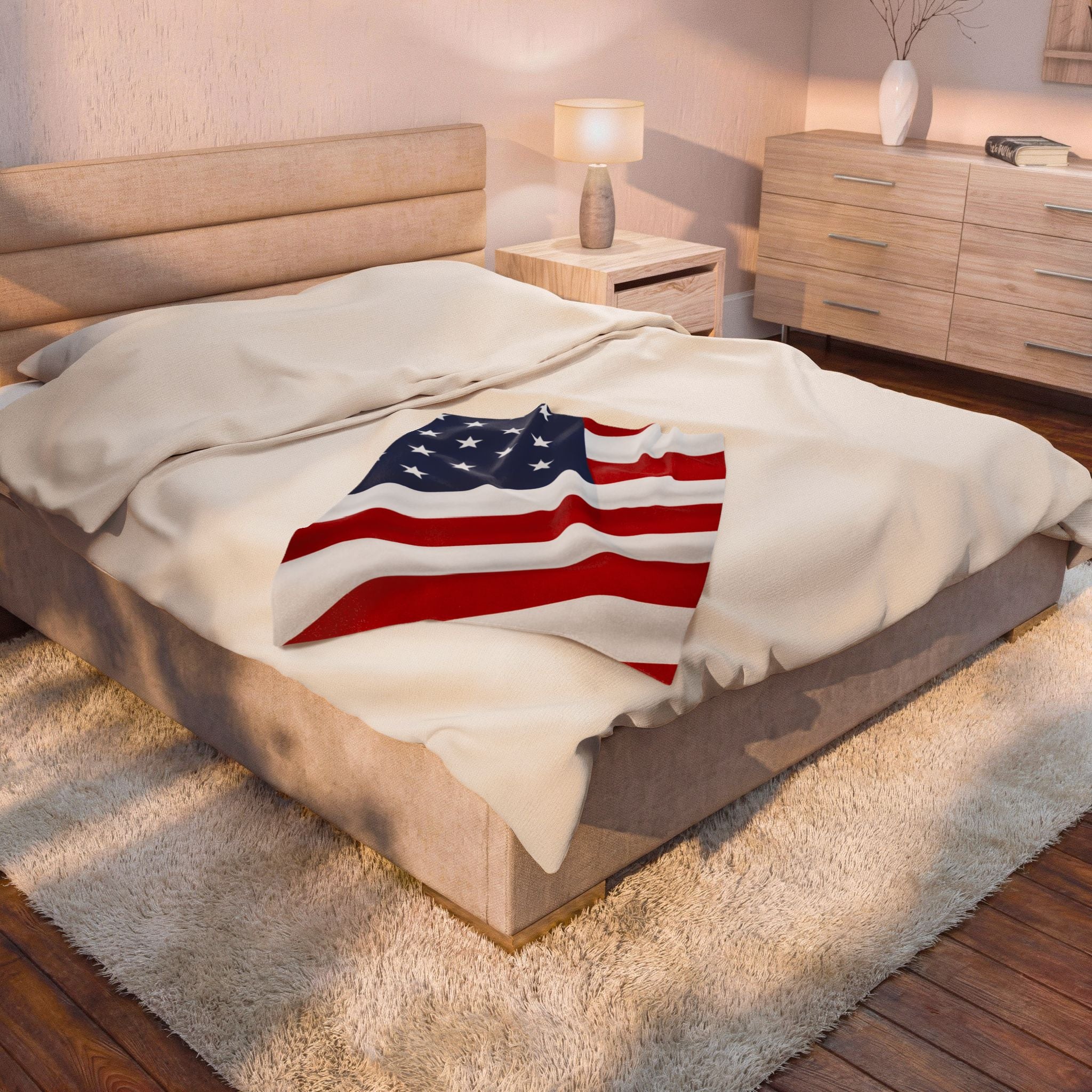 American Flag Velveteen Plush Blanket | USA Stars Stripes Throw
