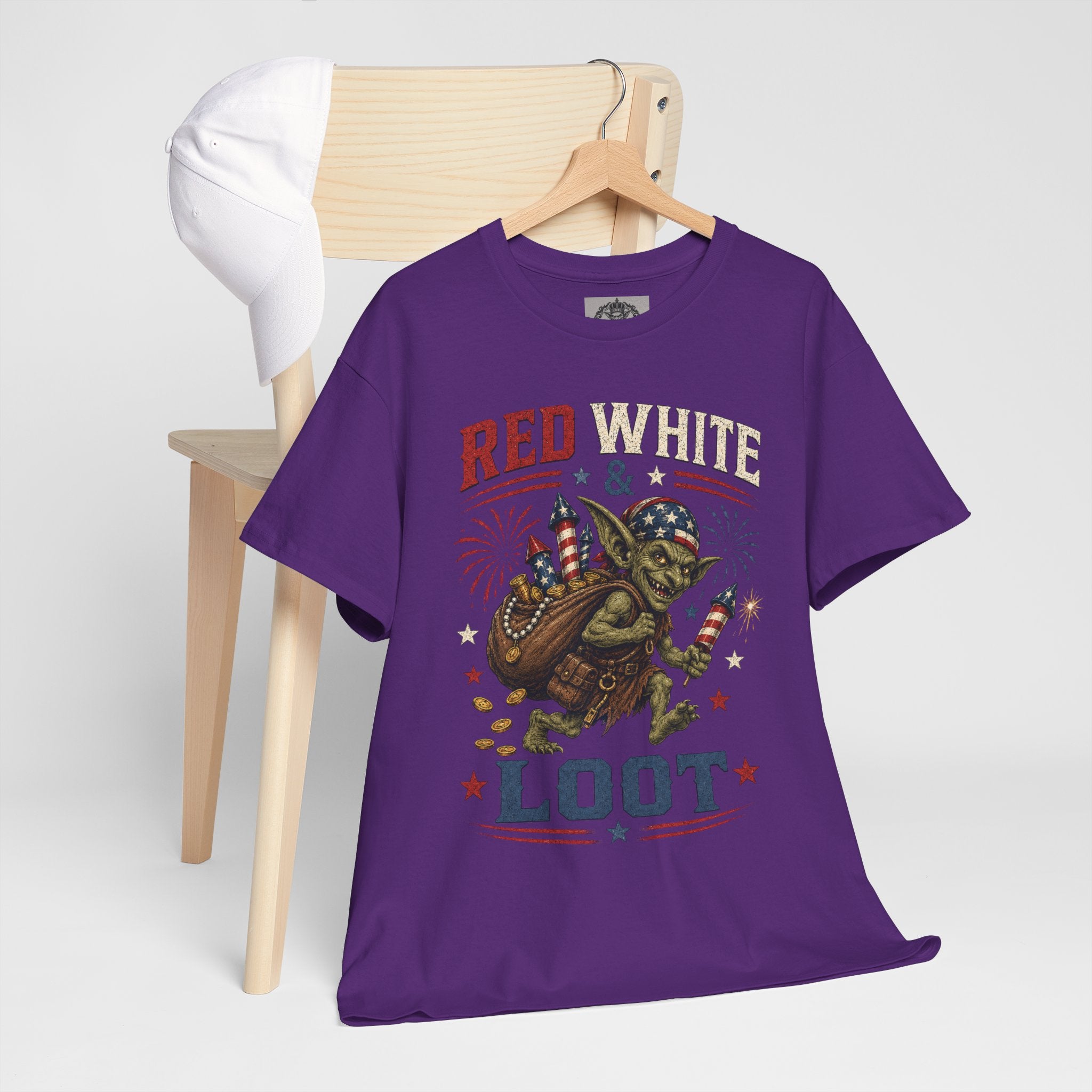 Red White & Loot Goblin Illustration Tee | Patriotic Fourth of July Shirt