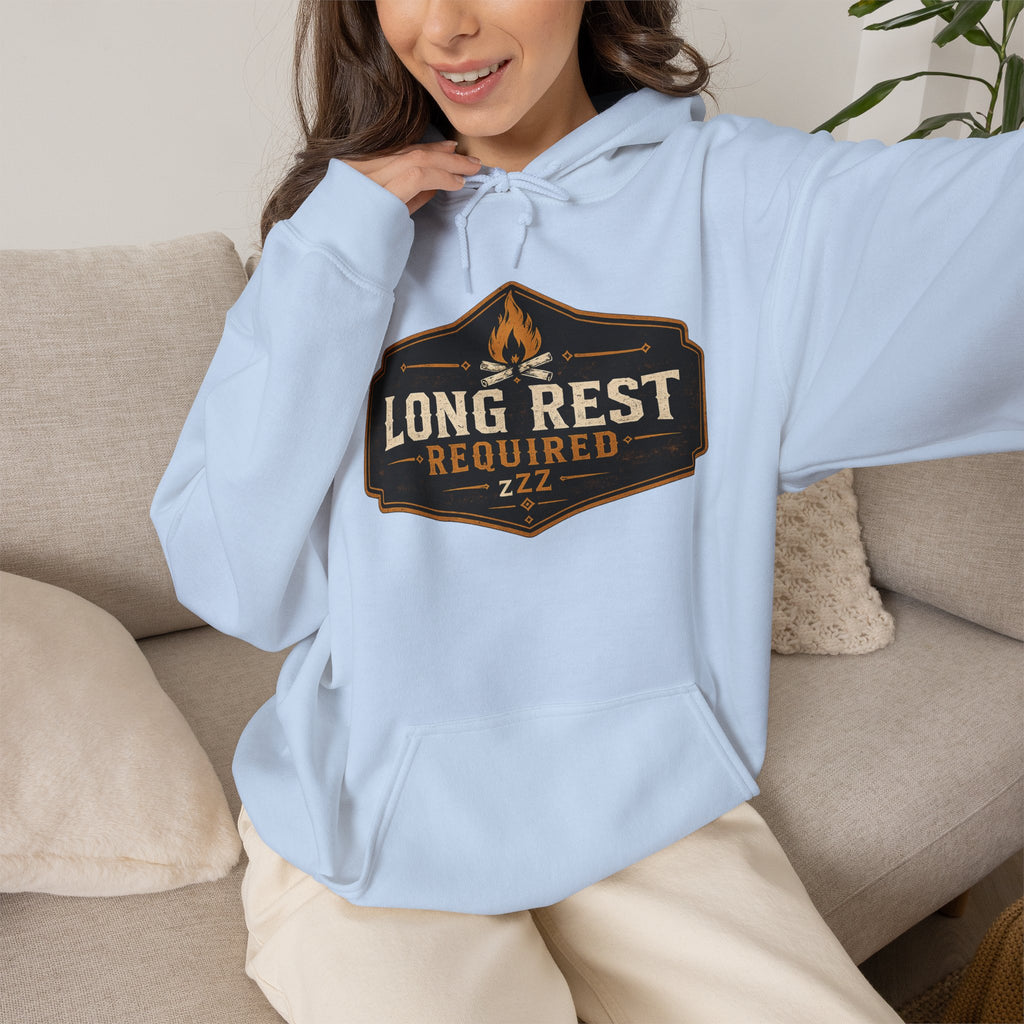 Long Rest Required Hoodie — Camping Campfire Graphic Pullover