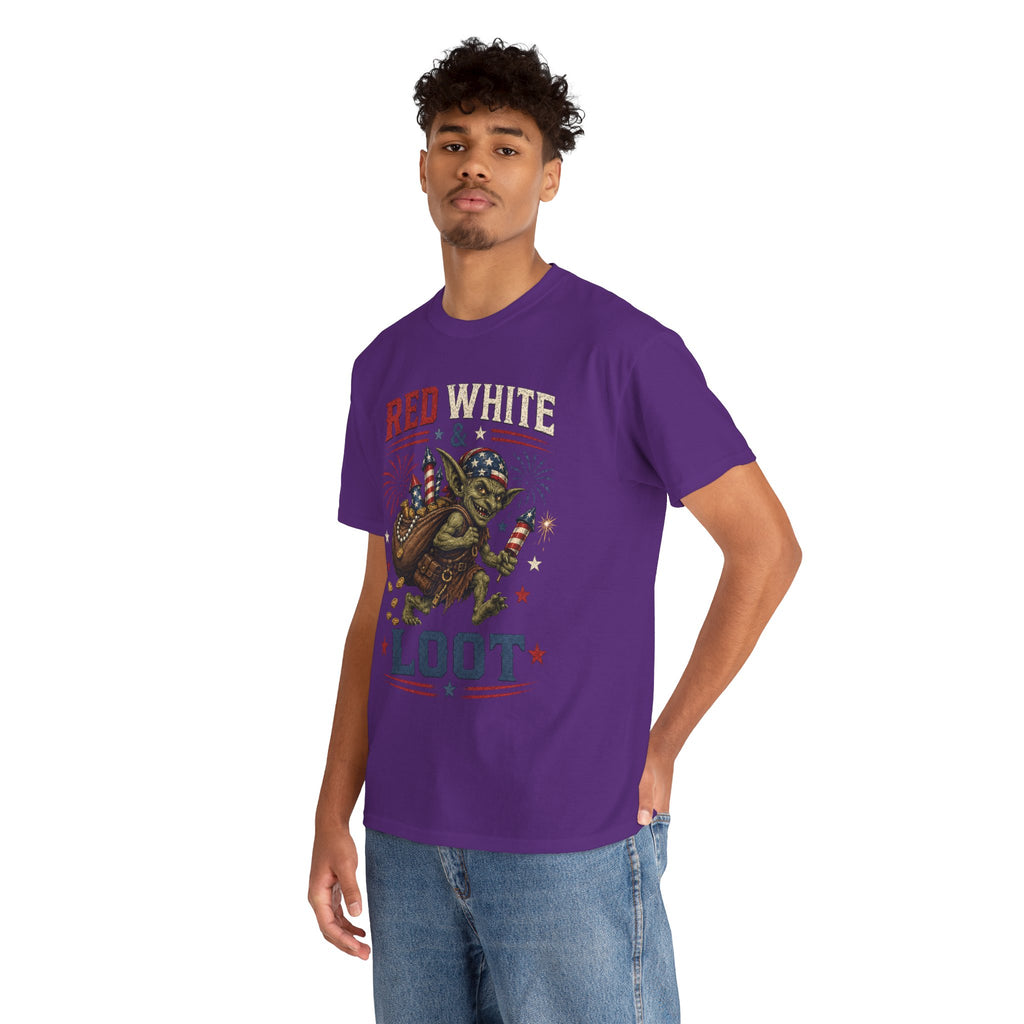 Red White & Loot Goblin Illustration Tee | Patriotic Fourth of July Shirt