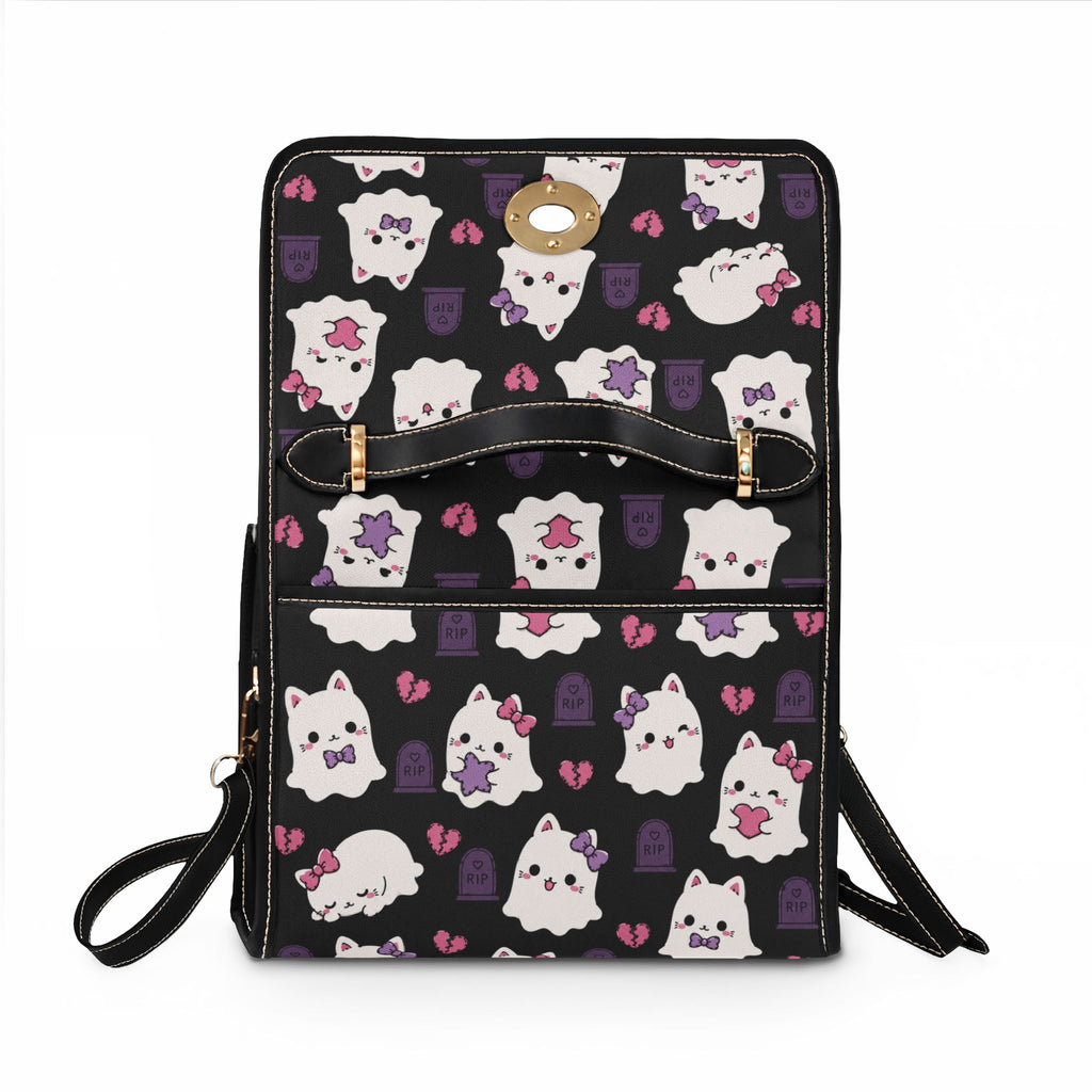 Kawaii Ghost Cats Waterproof Canvas Bag | Halloween Cat Pattern Tote