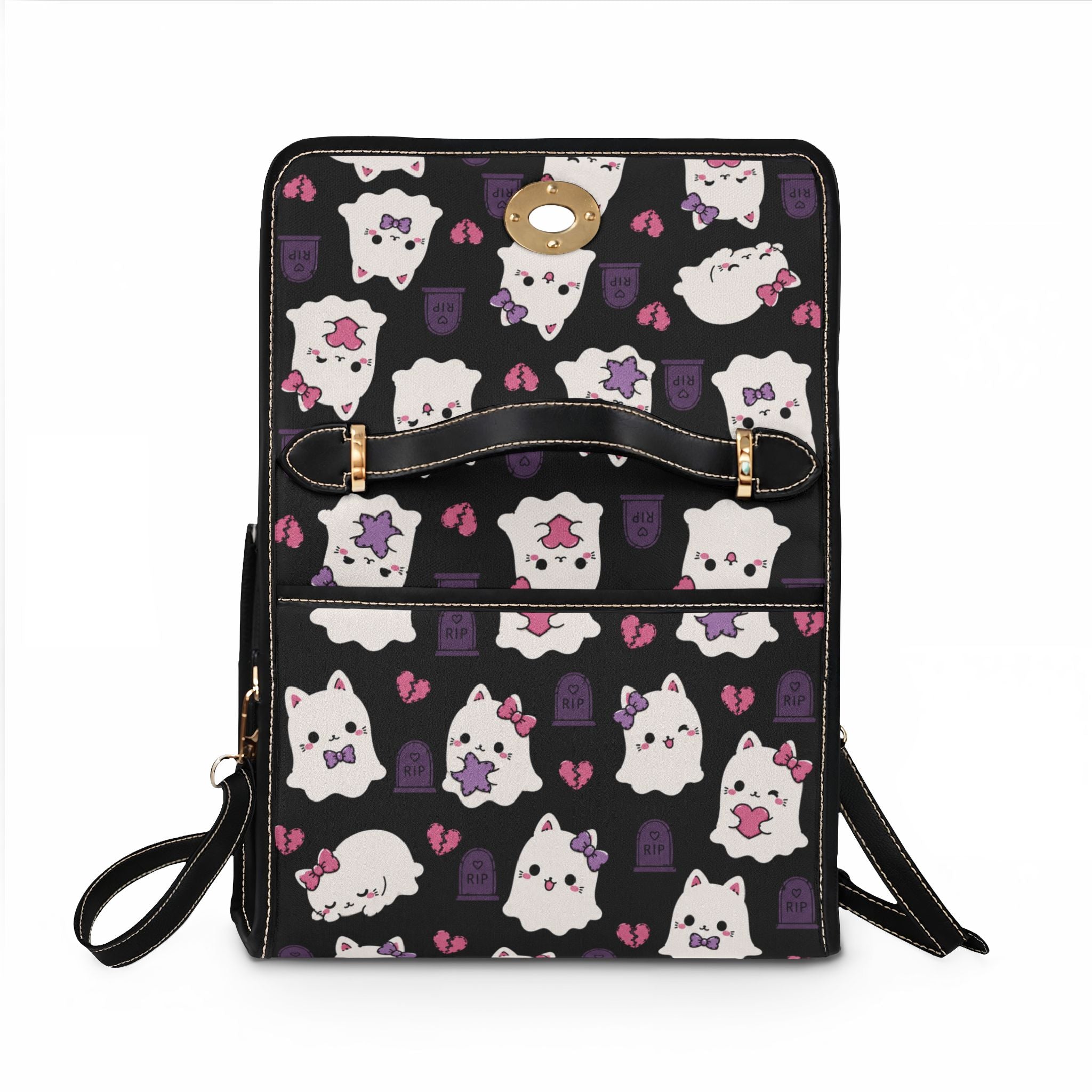 Kawaii Ghost Cats Waterproof Canvas Bag | Halloween Cat Pattern Tote