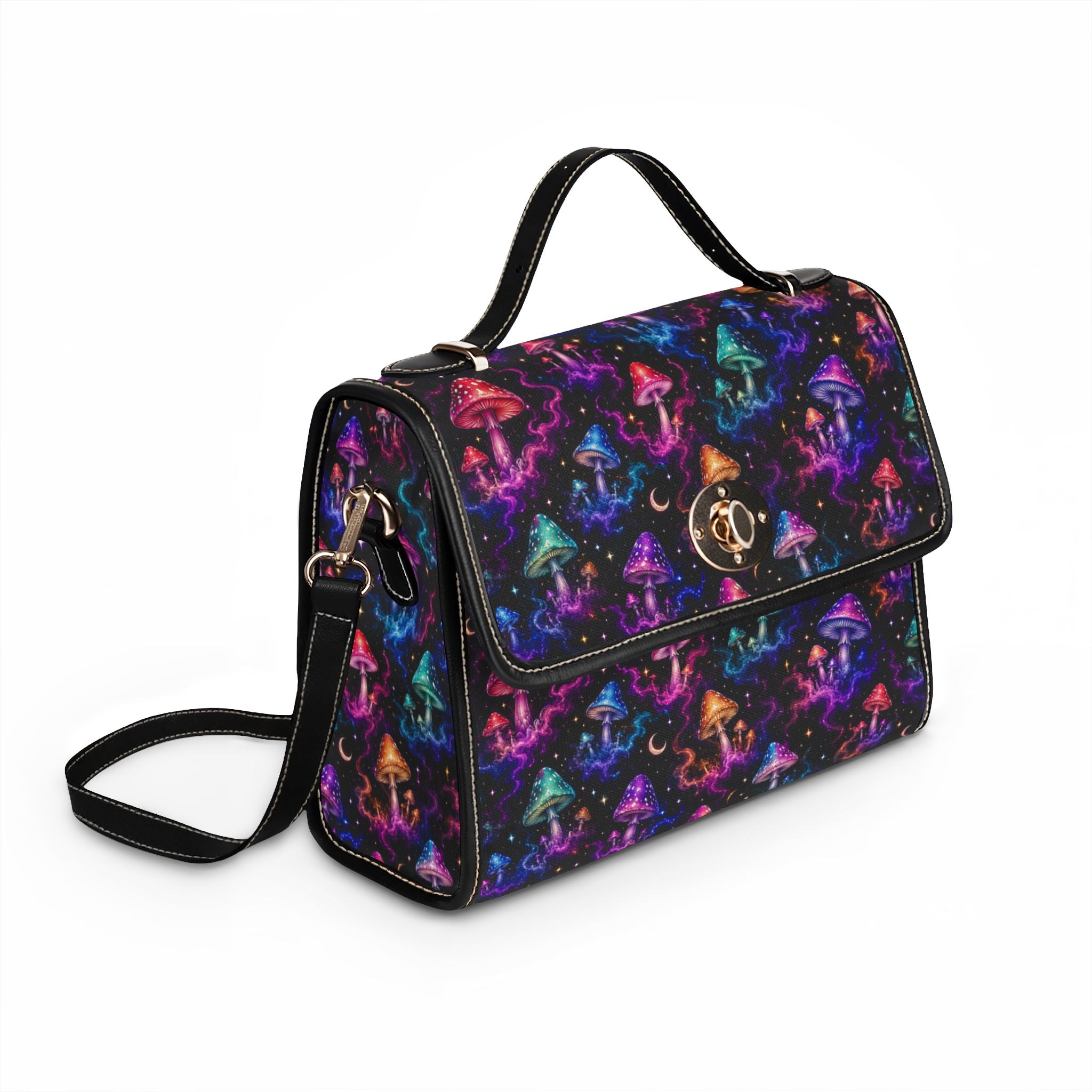Neon Psychedelic Mushrooms Waterproof Canvas Bag | Colorful Galaxy Fungi Print
