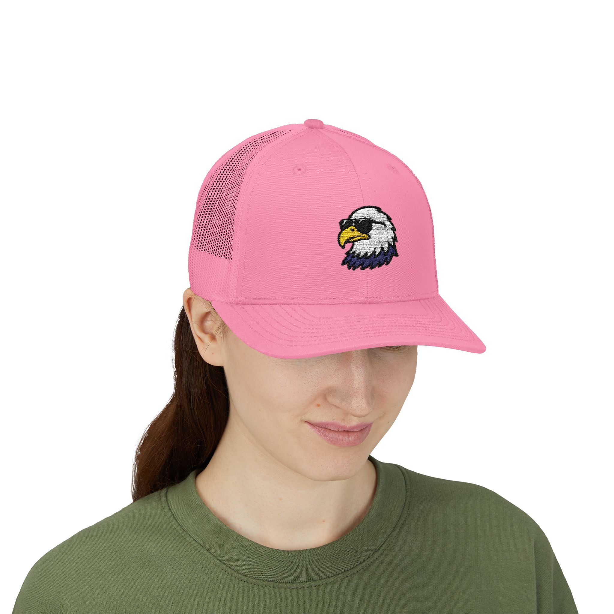 Eagle Head Embroidered Snapback Trucker Cap — Patriotic Mesh Baseball Hat