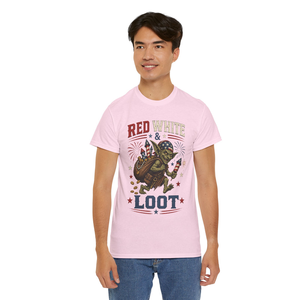 Red White & Loot Goblin Illustration Tee | Patriotic Fourth of July Shirt