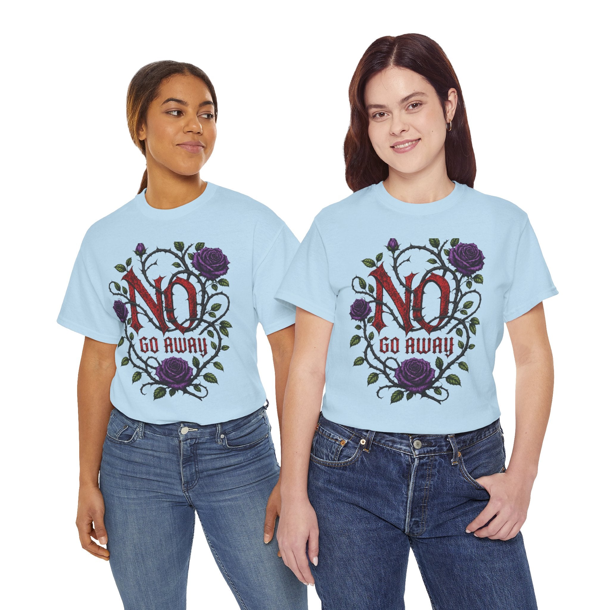 No Go Away T-Shirt | Gothic Purple Roses, Dark Floral Typography