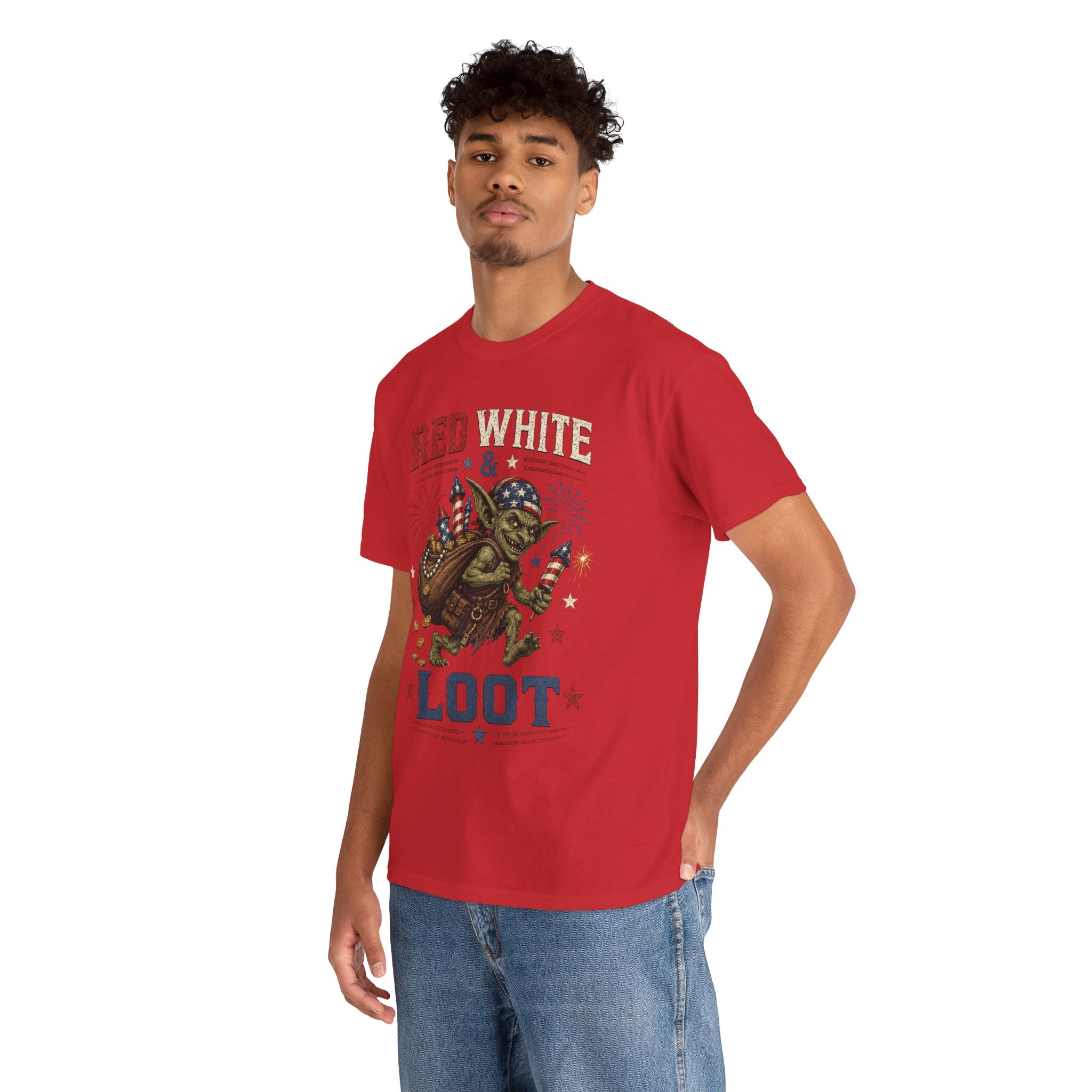 Red White & Loot Goblin Illustration Tee | Patriotic Fourth of July Shirt