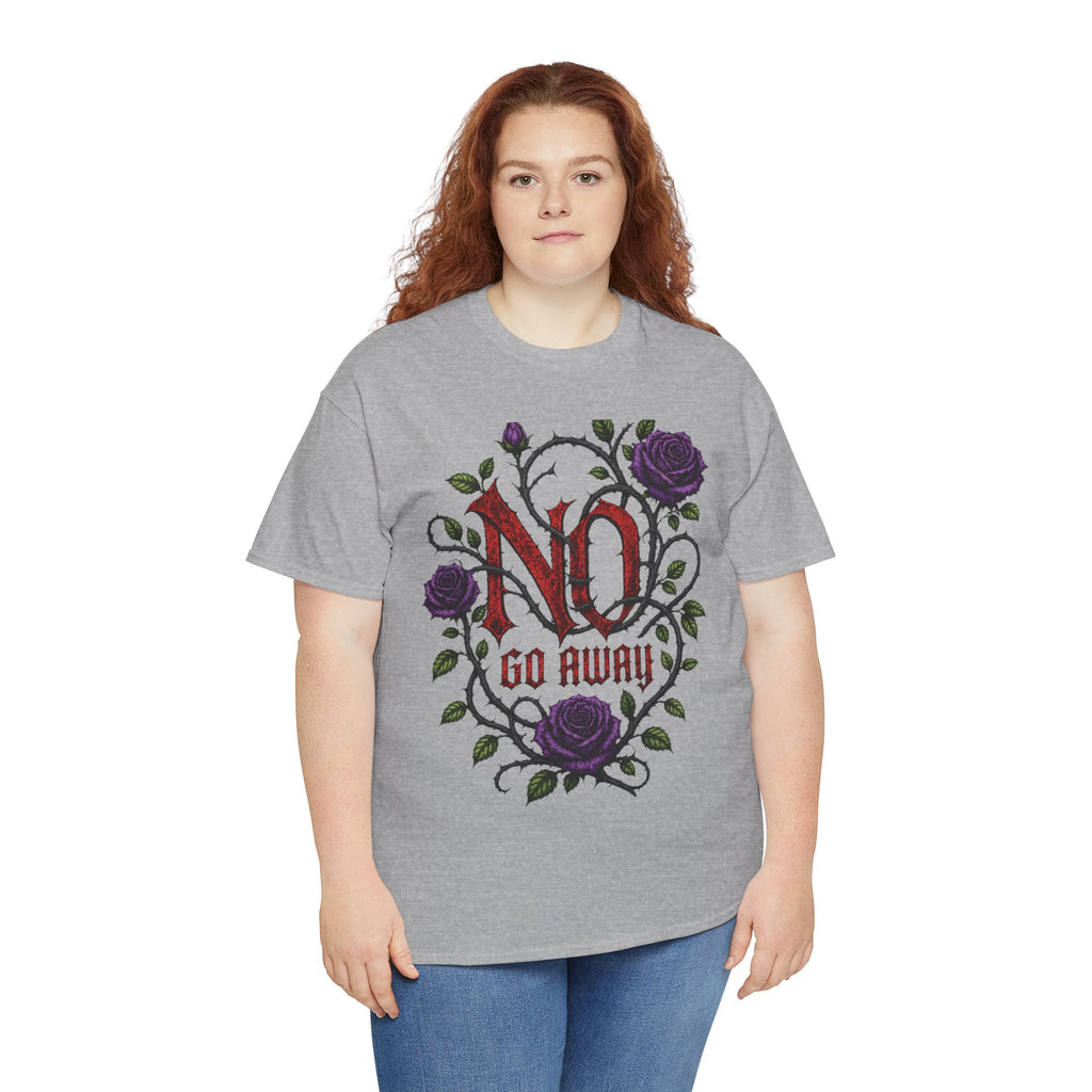 No Go Away T-Shirt | Gothic Purple Roses, Dark Floral Typography