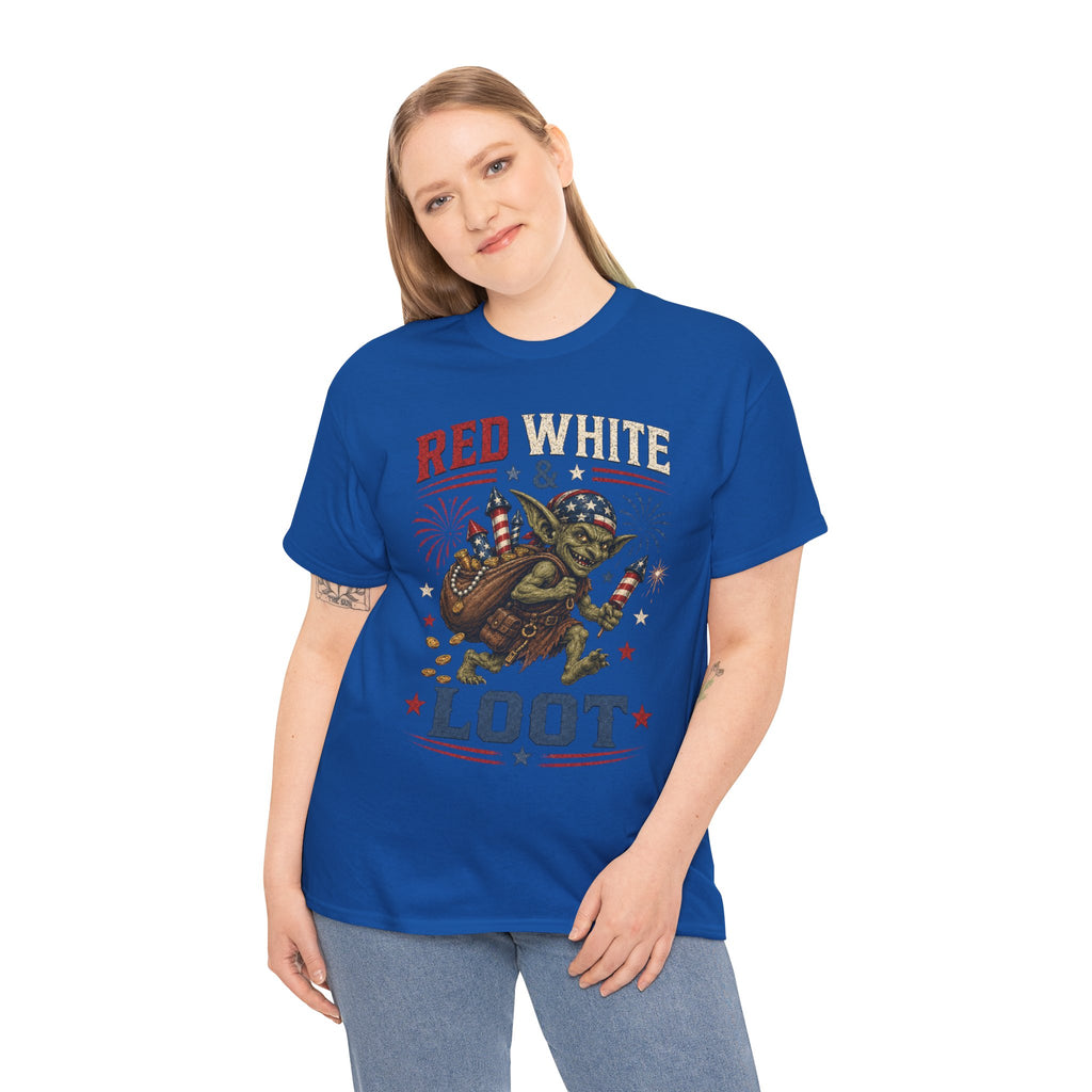 Red White & Loot Goblin Illustration Tee | Patriotic Fourth of July Shirt