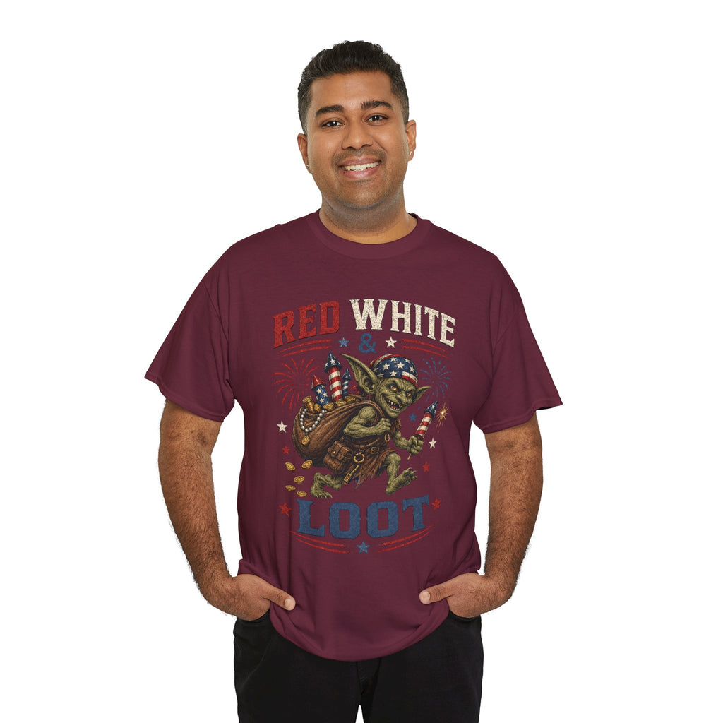Red White & Loot Goblin Illustration Tee | Patriotic Fourth of July Shirt