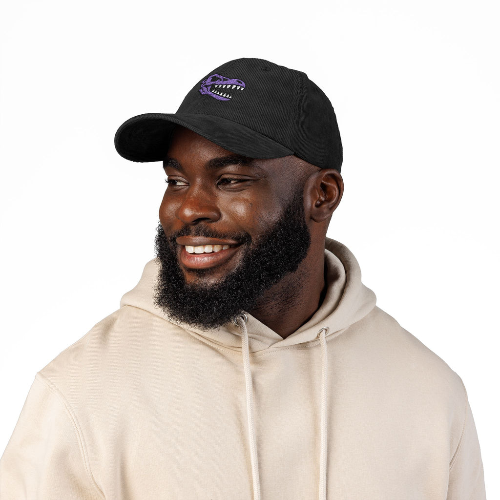 Vintage Corduroy Baseball Cap — Embroidered Purple Dino Skull