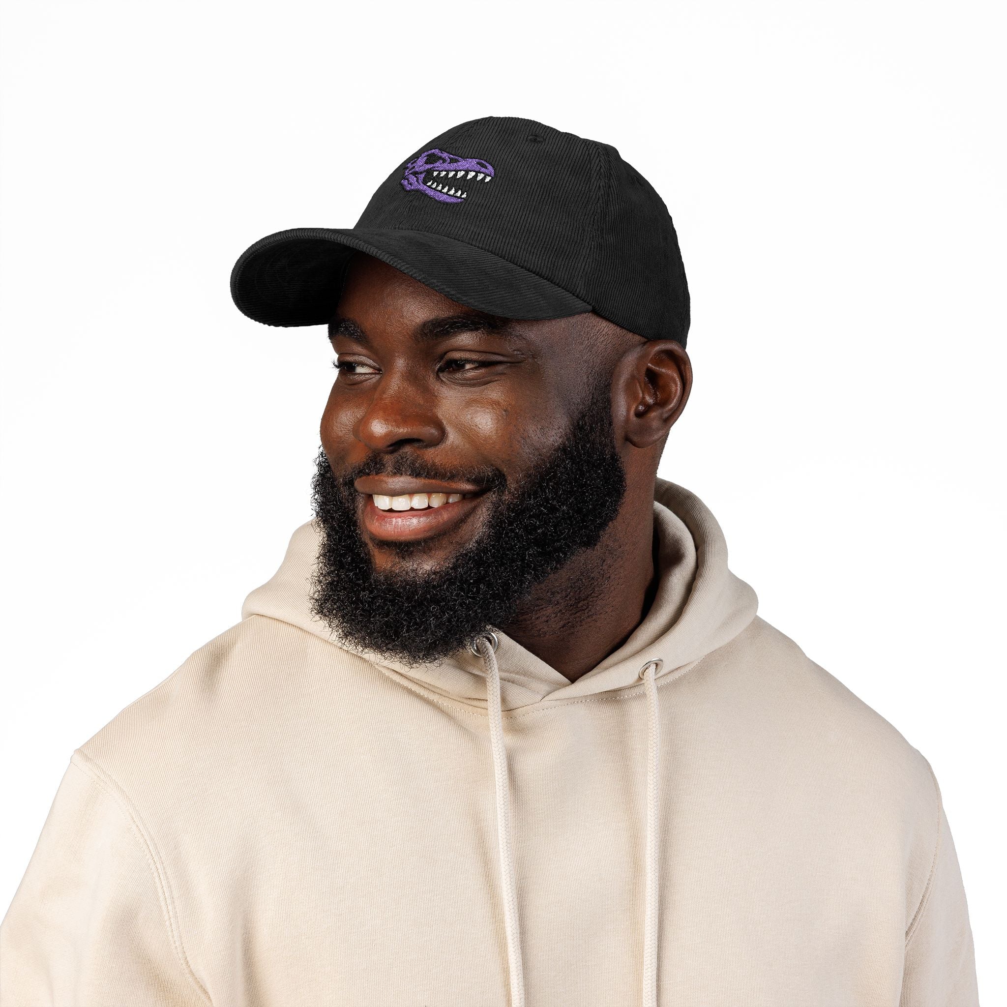 Vintage Corduroy Baseball Cap — Embroidered Purple Dino Skull