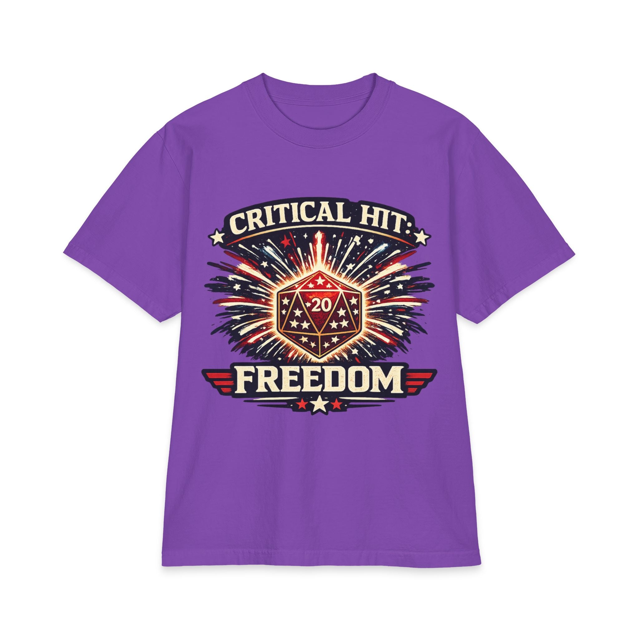 Critical Hit Freedom T-Shirt | D20 Dice Fireworks RPG Gaming