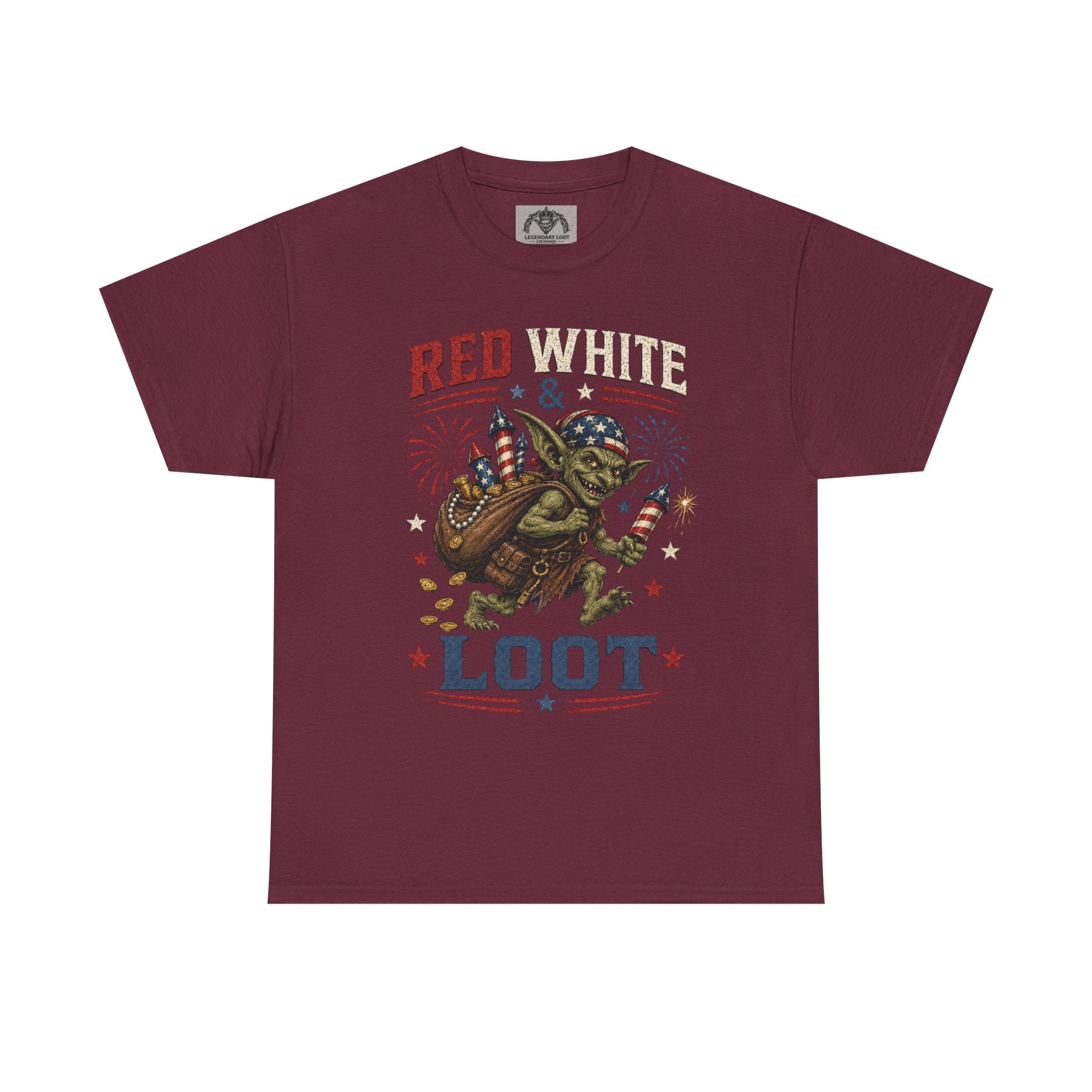 Red White & Loot Goblin Illustration Tee | Patriotic Fourth of July Shirt