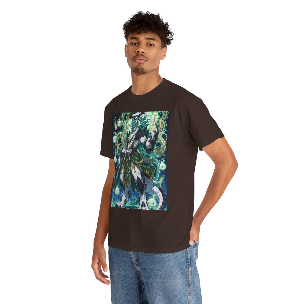 Mystic Forest Sorcerer T-Shirt | Fantasy Mage Illustration, Green Aura