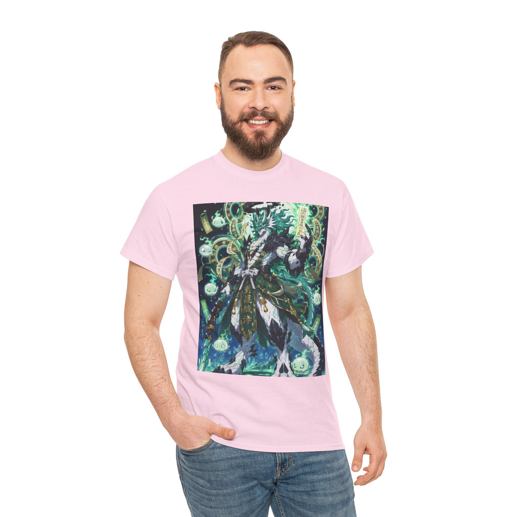 Mystic Forest Sorcerer T-Shirt | Fantasy Mage Illustration, Green Aura