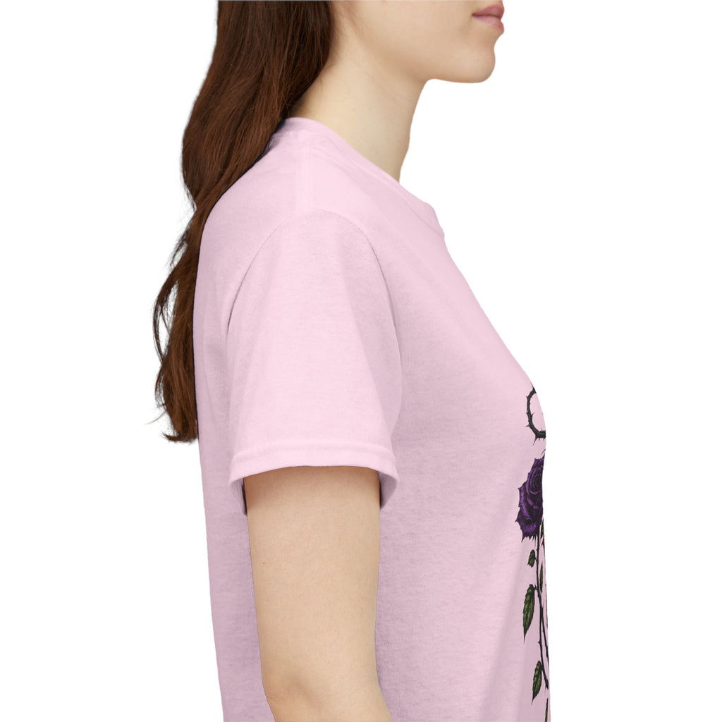 No Go Away T-Shirt | Gothic Purple Roses, Dark Floral Typography