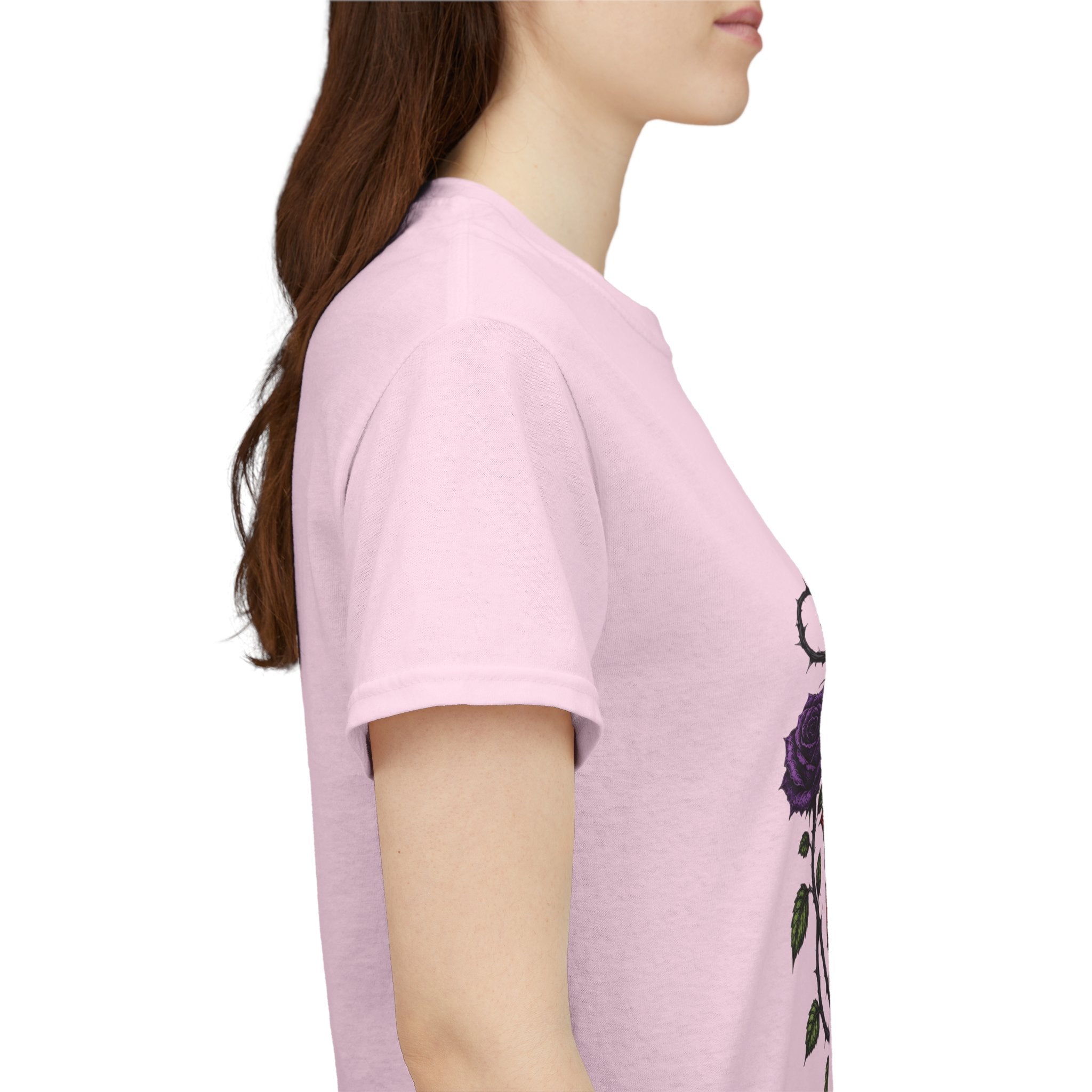 No Go Away T-Shirt | Gothic Purple Roses, Dark Floral Typography