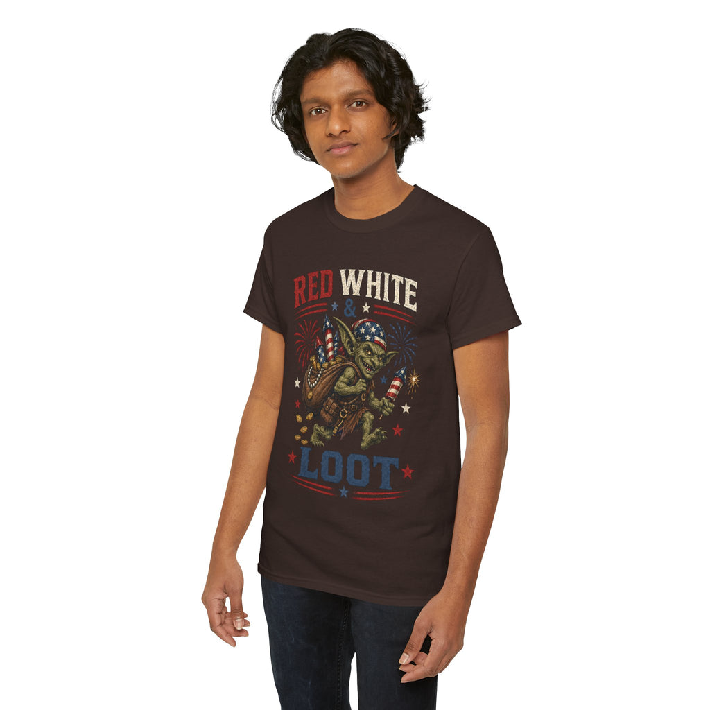 Red White & Loot Goblin Illustration Tee | Patriotic Fourth of July Shirt