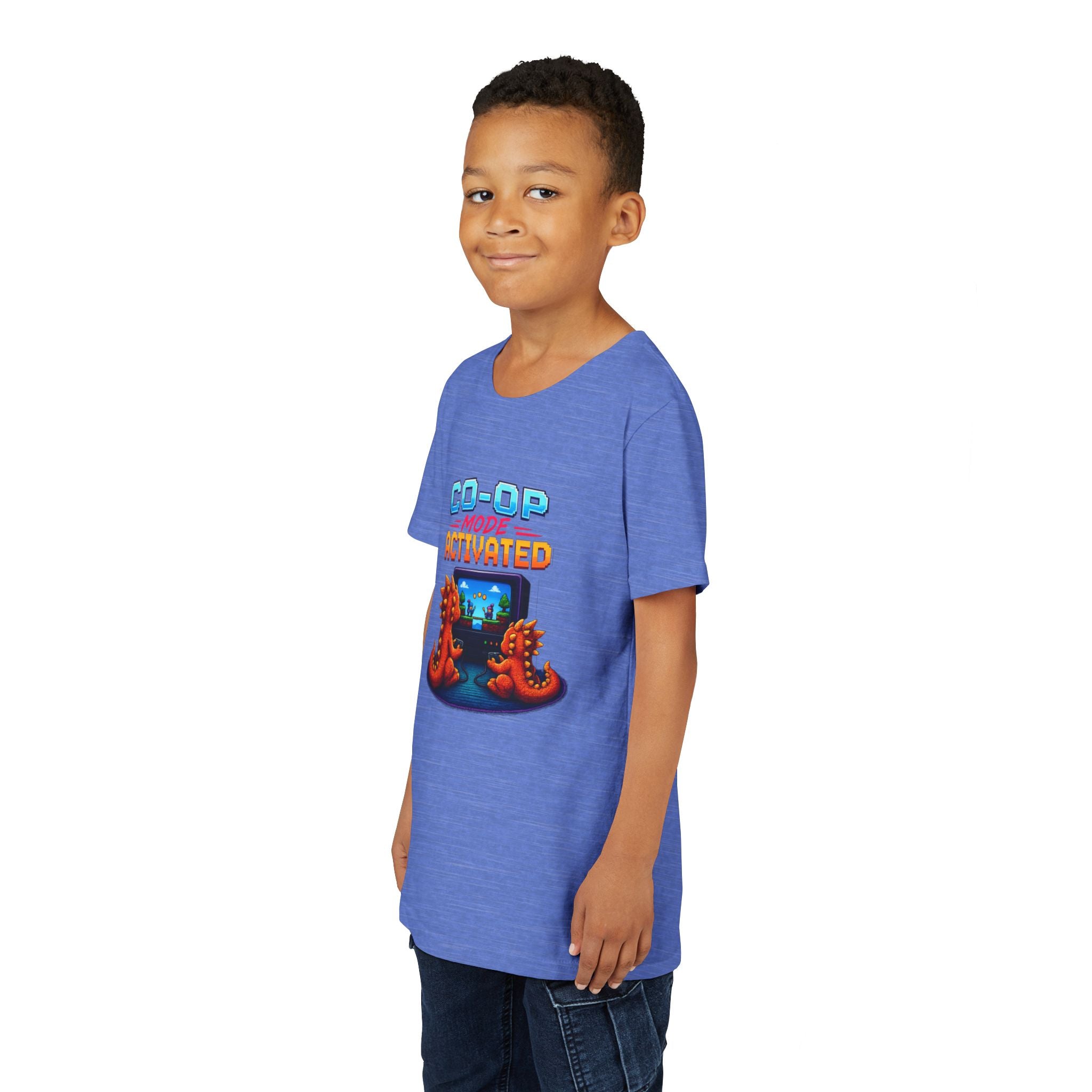 Co-Op Mode Activated Youth Tee | Gaming Dinosaur Kids Shirt | Retro Gamer Youth Shirt