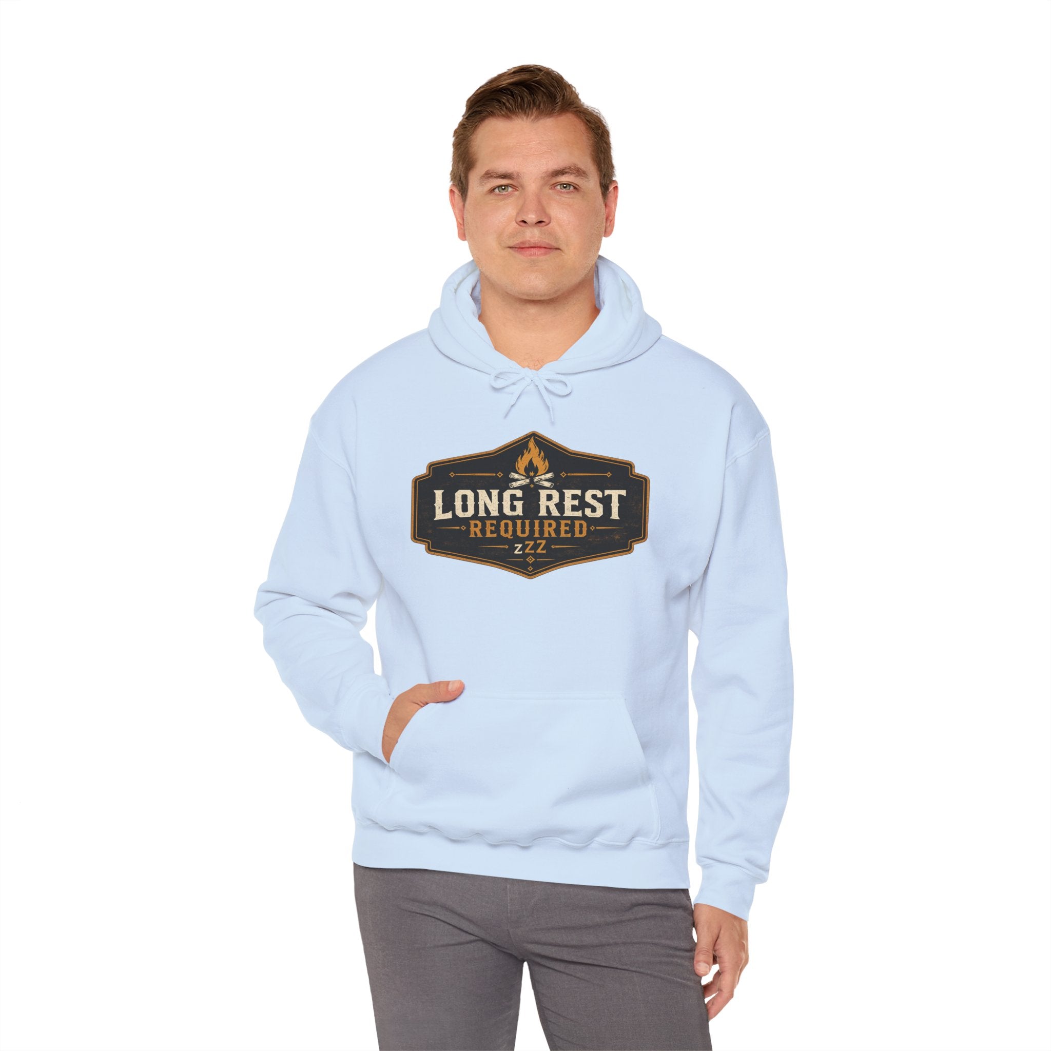 Long Rest Required Hoodie — Camping Campfire Graphic Pullover