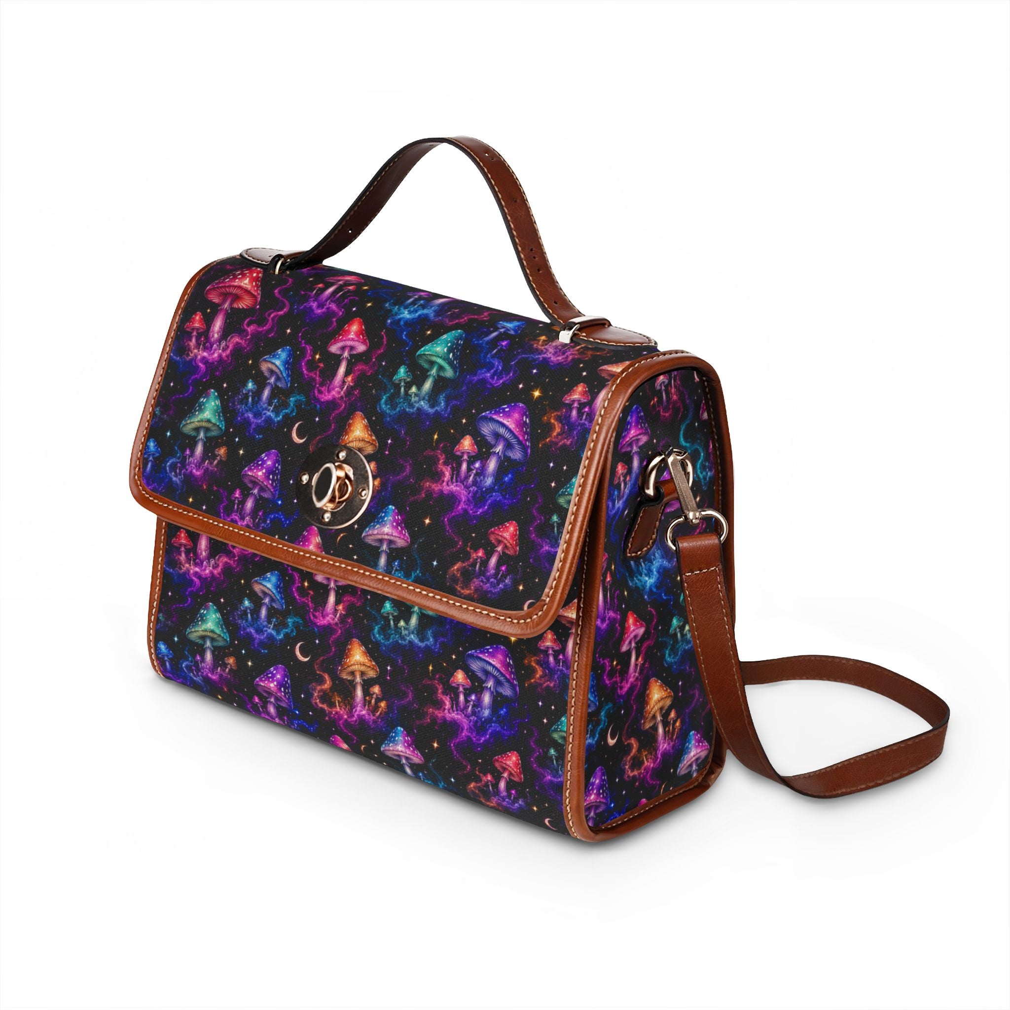 Neon Psychedelic Mushrooms Waterproof Canvas Bag | Colorful Galaxy Fungi Print