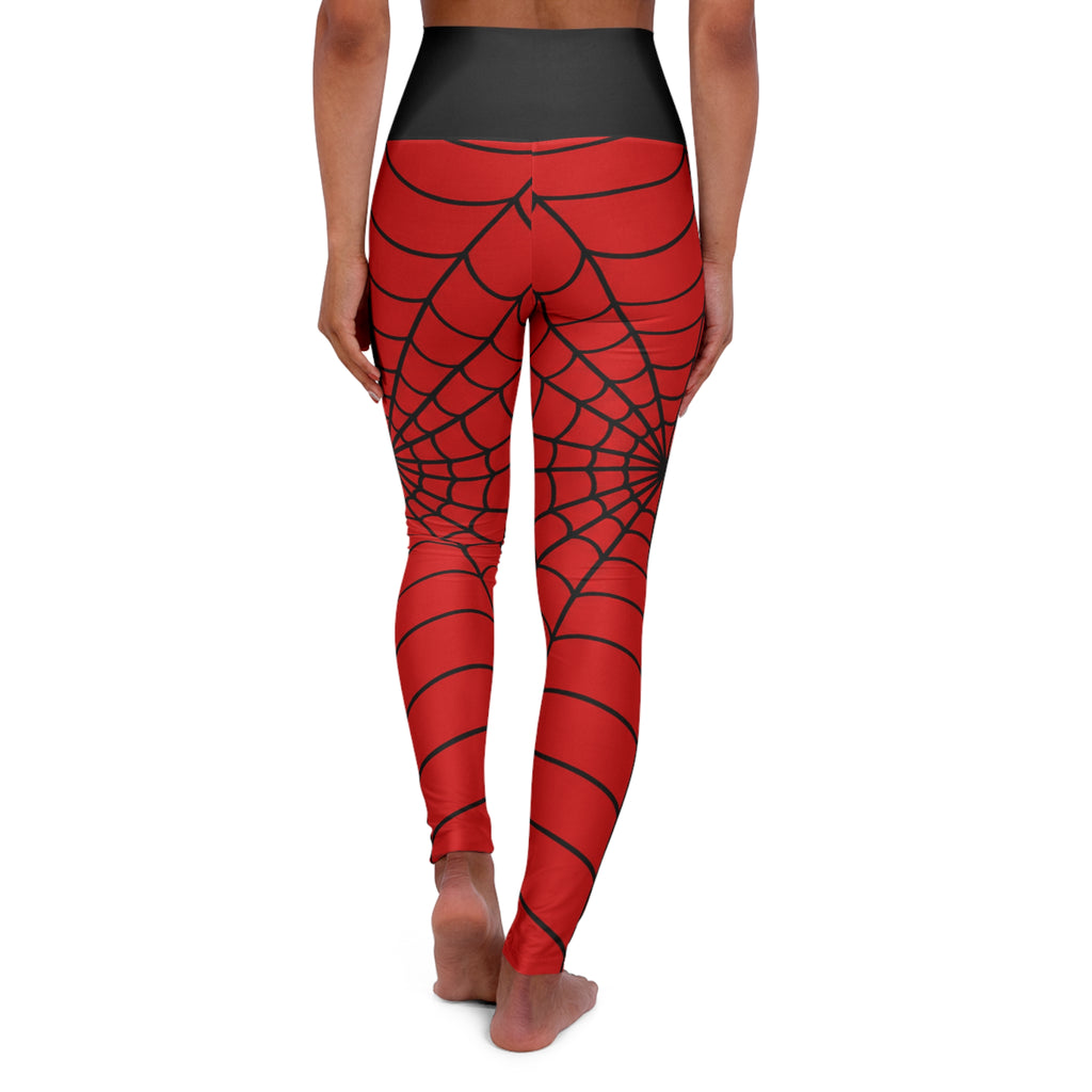Red Spiderweb Leggings High Waisted Yoga Leggings | Spiderweb Pattern, All-Over Print
