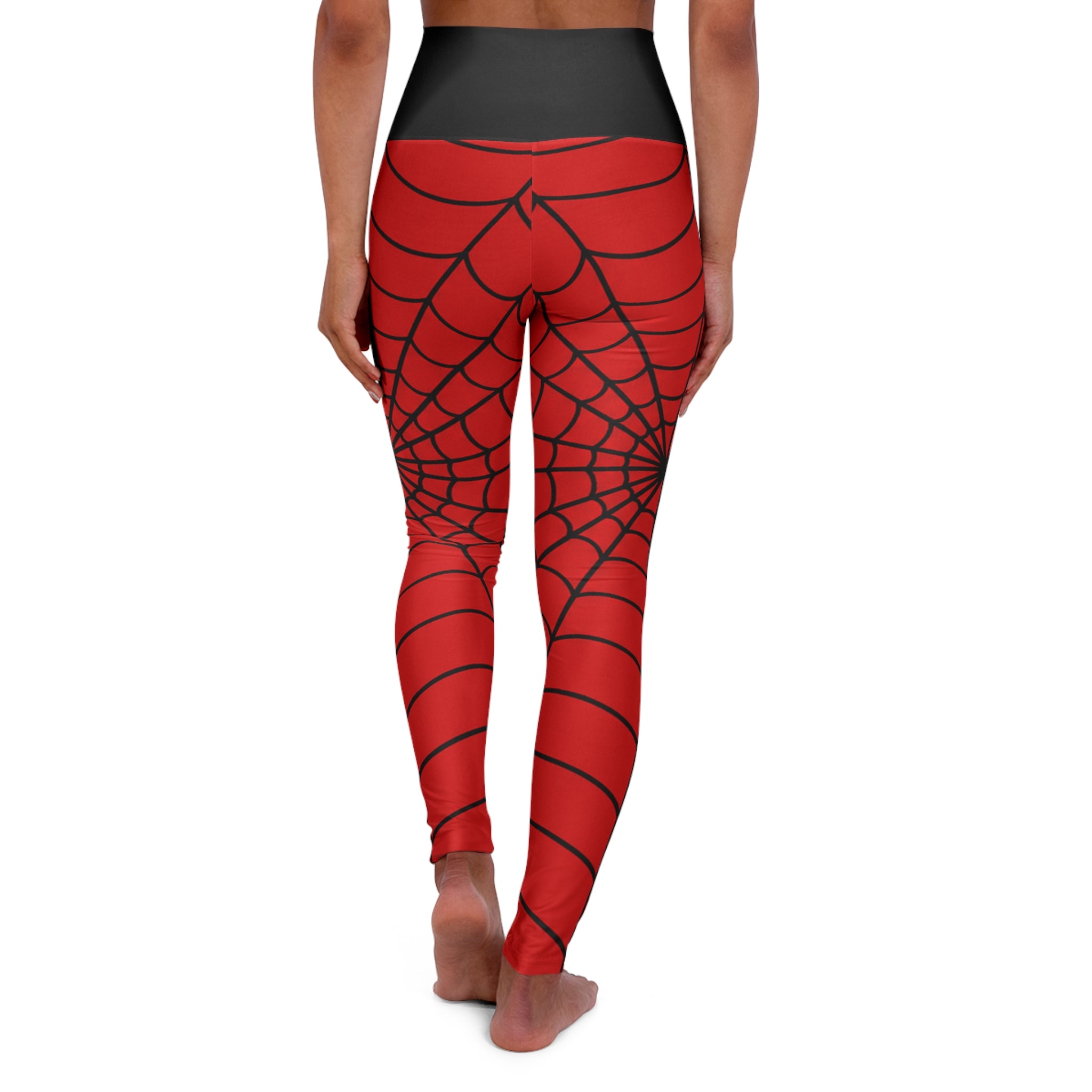 Red Spiderweb Leggings High Waisted Yoga Leggings | Spiderweb Pattern, All-Over Print