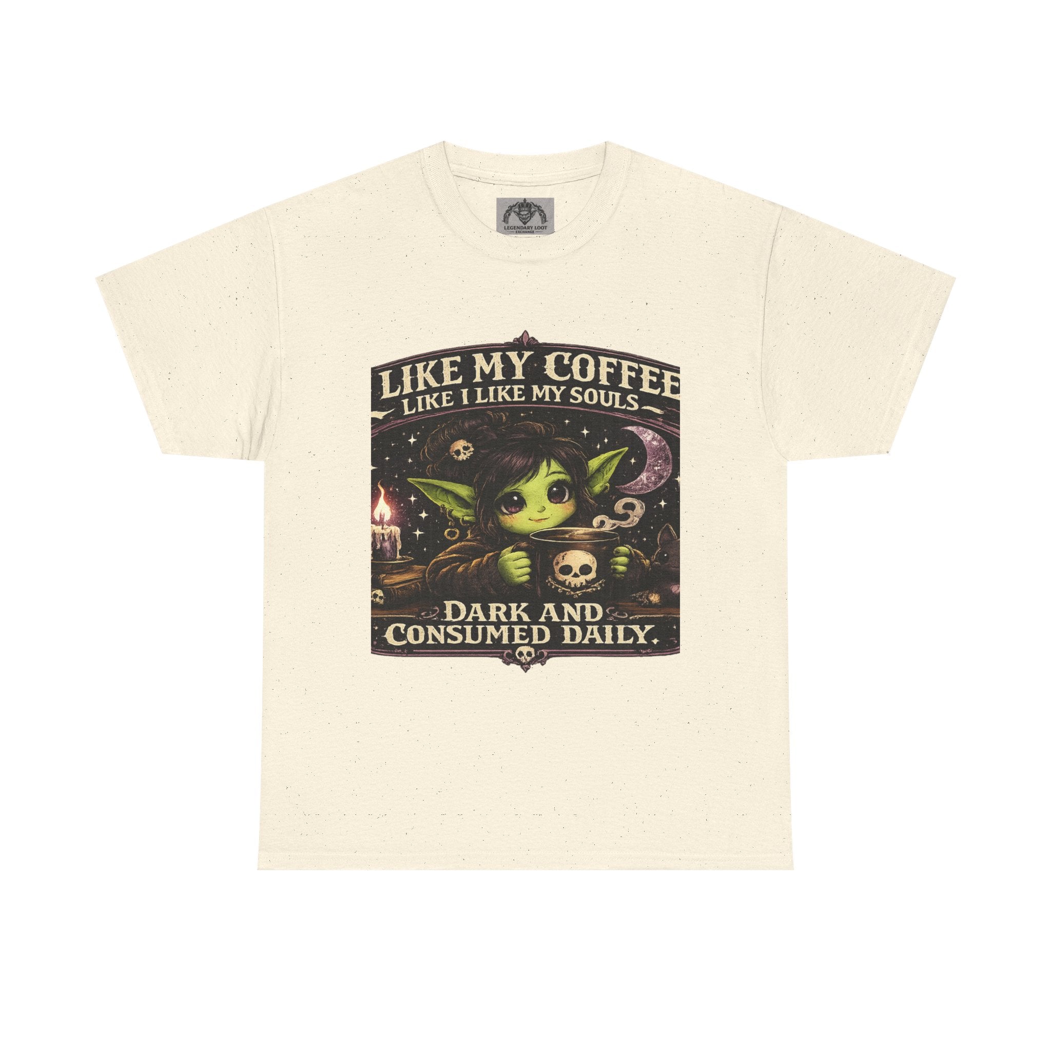 Like My Coffee Tee — "Like My Coffee Like I Like My Souls: Dark and Consumed Daily" Gothic Graphic T-Shirt