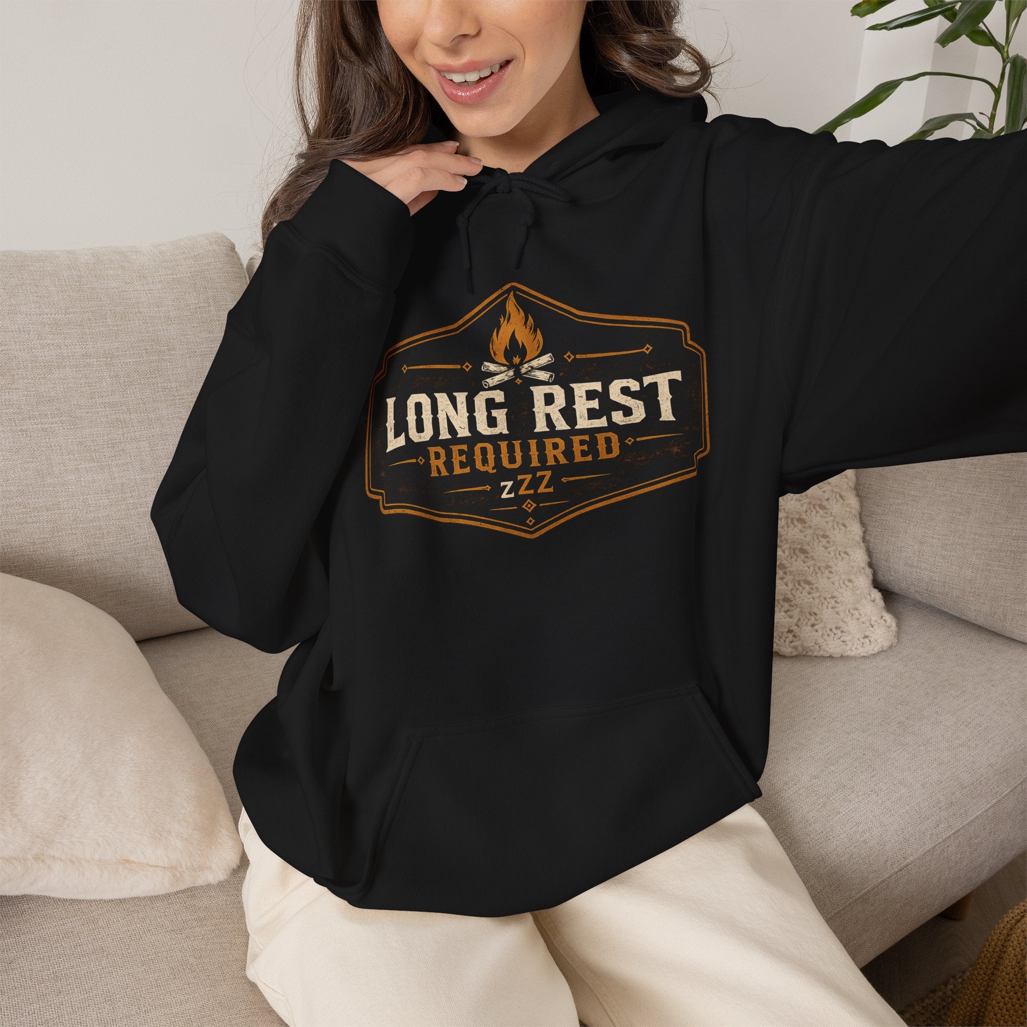 Long Rest Required Hoodie — Camping Campfire Graphic Pullover
