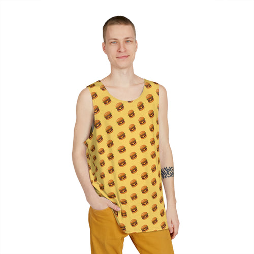 Burger Pattern Tank Top — All-Over Print Cheeseburger Graphic Men’s Tank