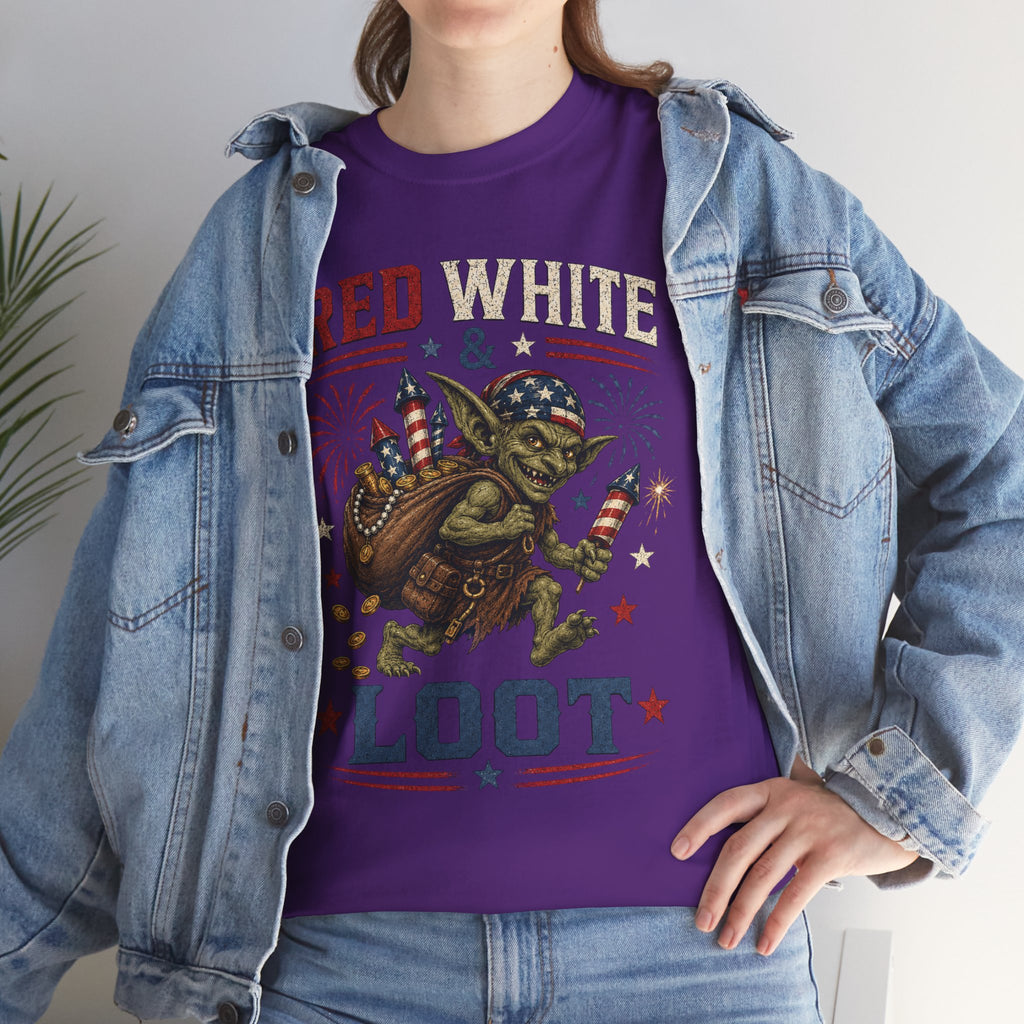 Red White & Loot Goblin Illustration Tee | Patriotic Fourth of July Shirt