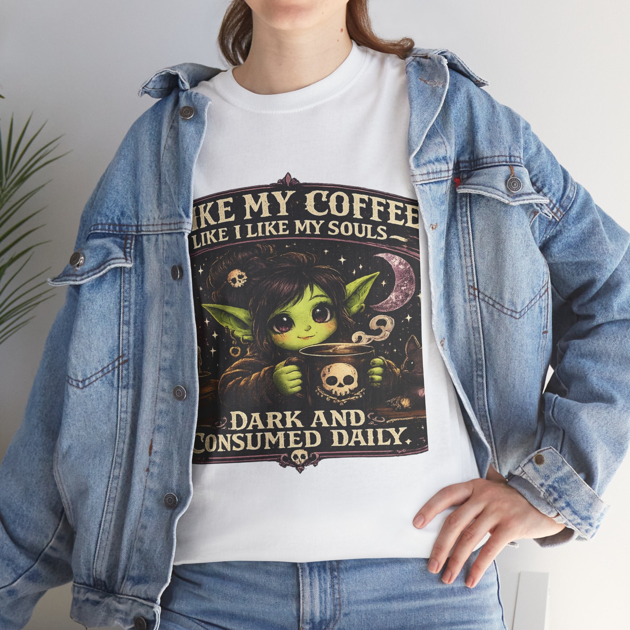 Like My Coffee Tee — "Like My Coffee Like I Like My Souls: Dark and Consumed Daily" Gothic Graphic T-Shirt