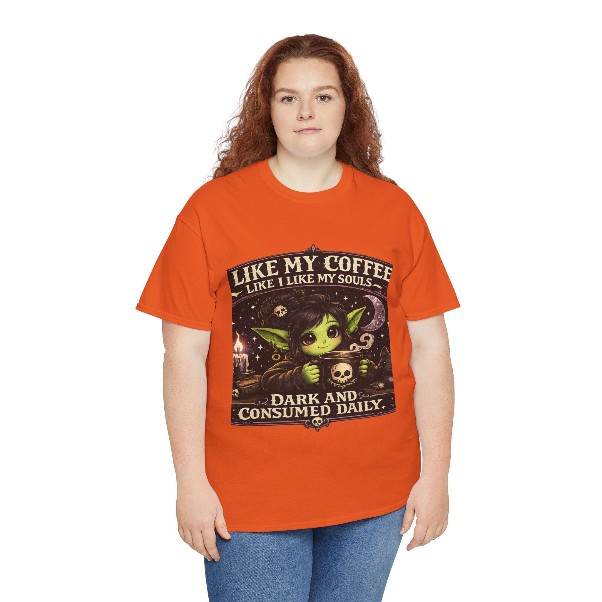 Like My Coffee Tee — "Like My Coffee Like I Like My Souls: Dark and Consumed Daily" Gothic Graphic T-Shirt